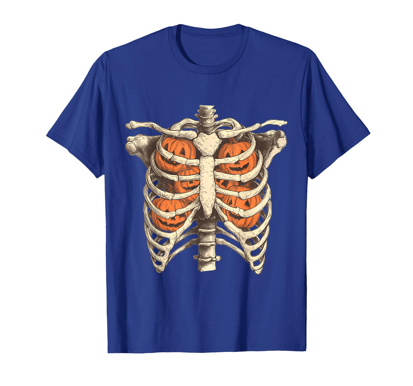 Skeleton Rib Cage Pumpkin Halloween Trendy Spooky Retro T-Shirt