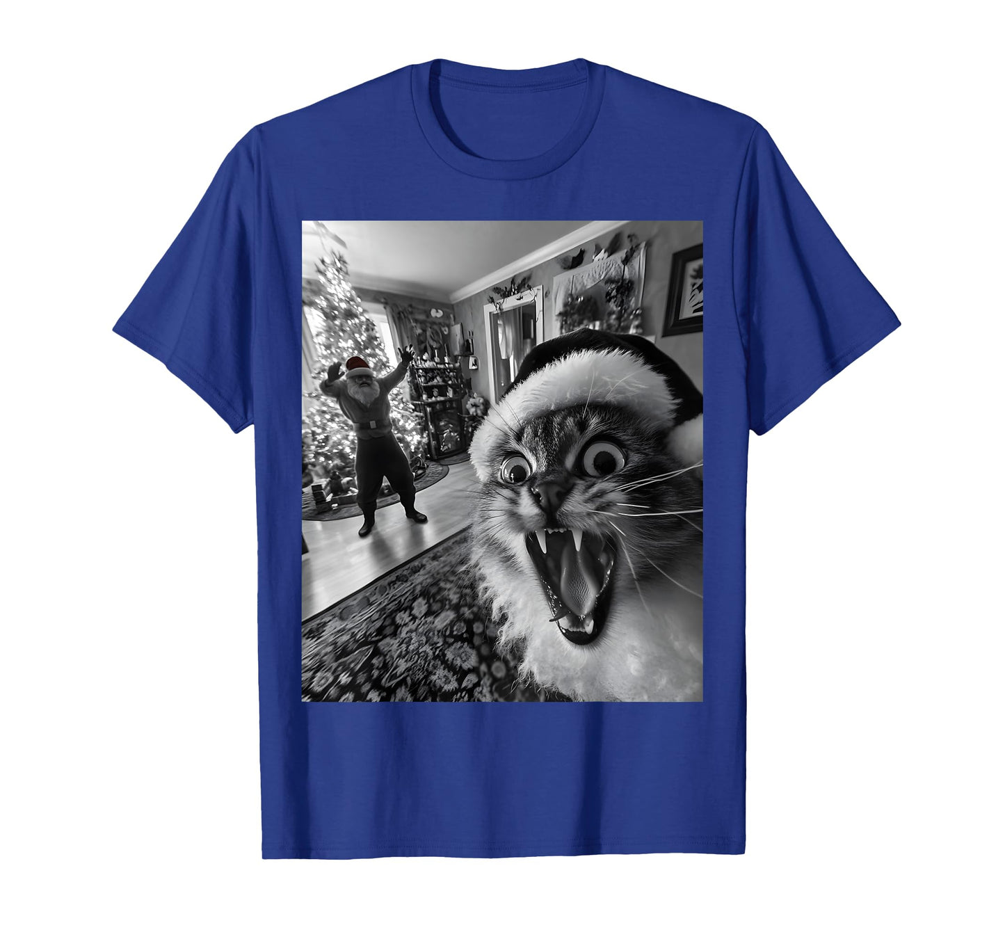 Funny Cat Selfie With Santa Christmas Men Women T-Shirt