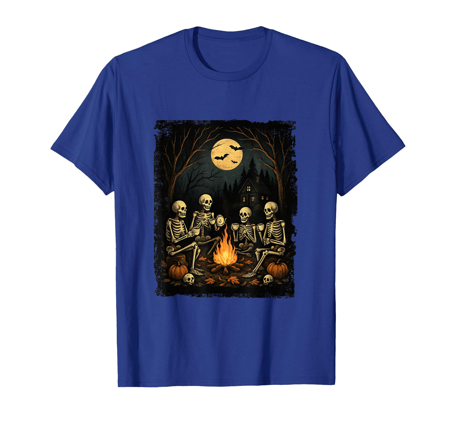 Skeletons Gathering Fire Camping Gothic Halloween Night T-Shirt