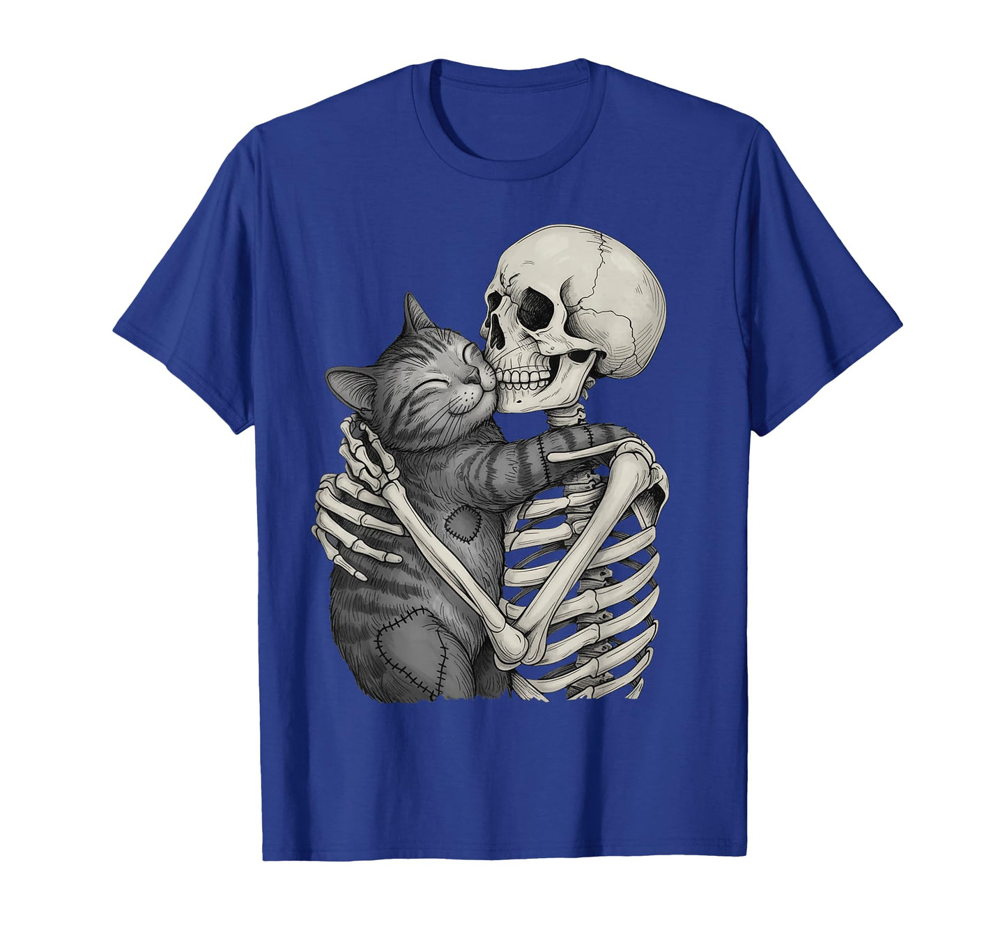 Skeleton Hugging Cat Cute Halloween Graphic for Women T-Shirt