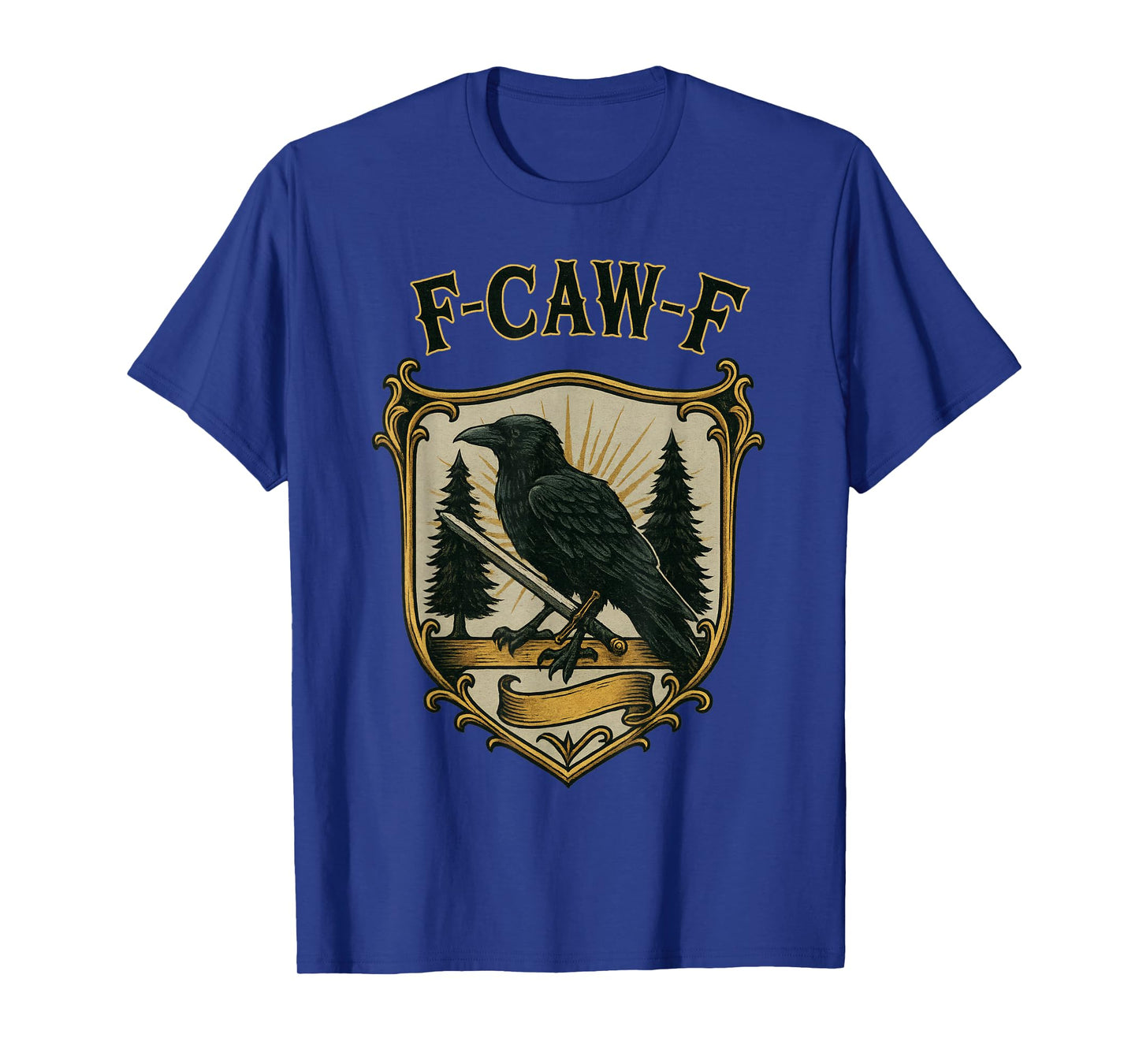 F-Caw-F Black Crow Vintage Crest Gothic Raven Adult Humor T-Shirt