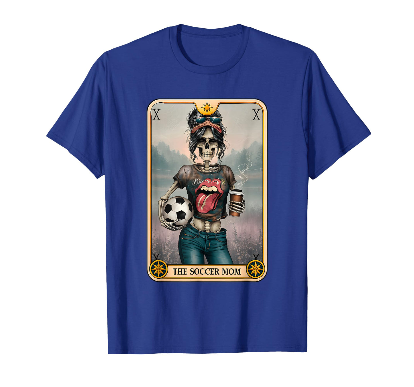 Soccer Mom Tarot Card Skeleton Messy Bun Hair Mama Halloween T-Shirt