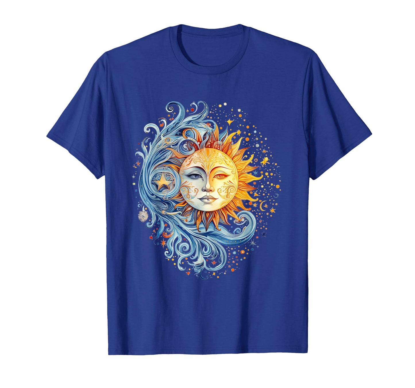 Mystical Sun and Moon with Woman Mystical Flowers Aesthetic T-Shirt