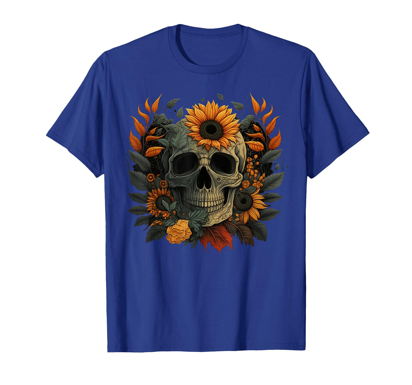 Floral Gothic Sunflower Skull on Sunflowers T-Shirt