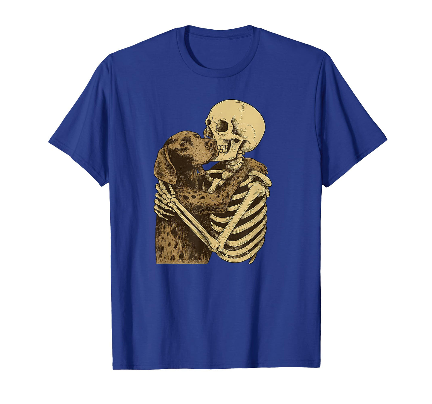 Skeleton Hugging German Shorthaired Pointer Halloween T-Shirt
