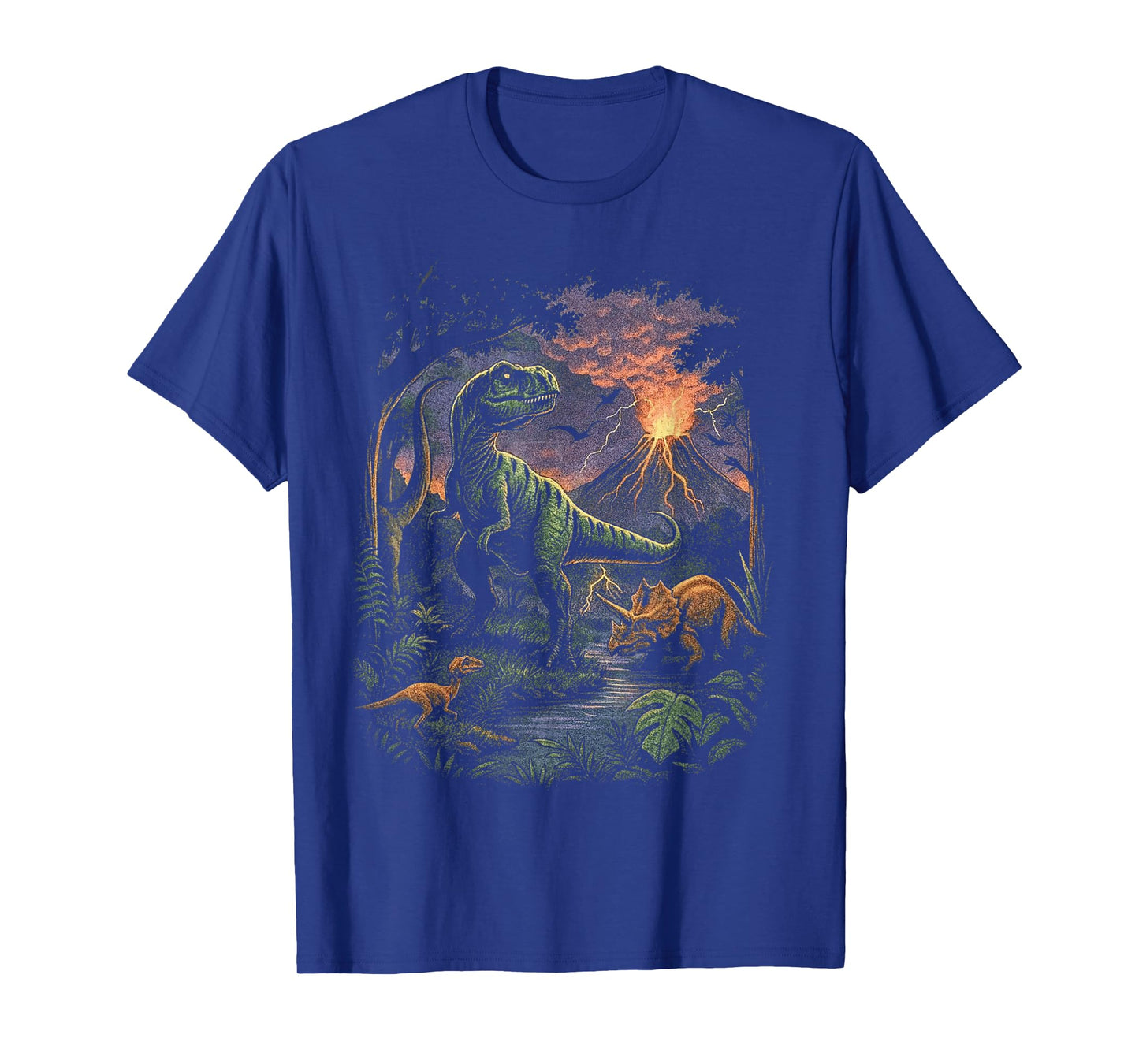 Vintage Dinosaur 90s T Rex and Triceratops Volcano Nature T-Shirt