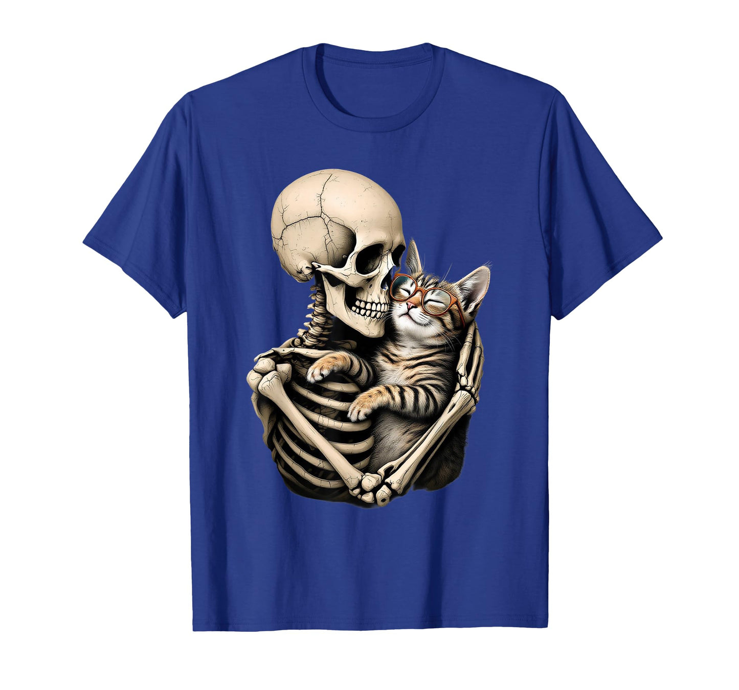 Skeleton Hugging Cat Halloween Cat Lover Cat Mom Dad Costume T-Shirt