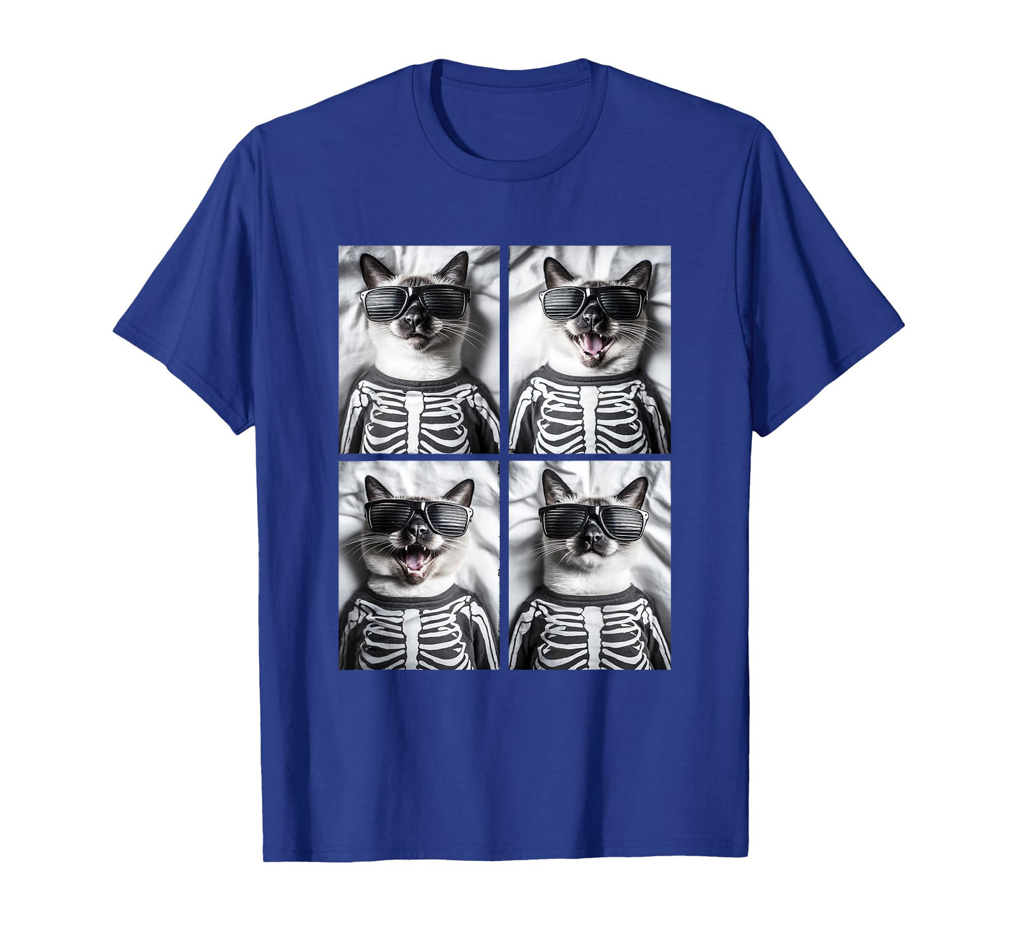 Siamese Cat with Sunglasses Skeleton Costume Funny Halloween T-Shirt