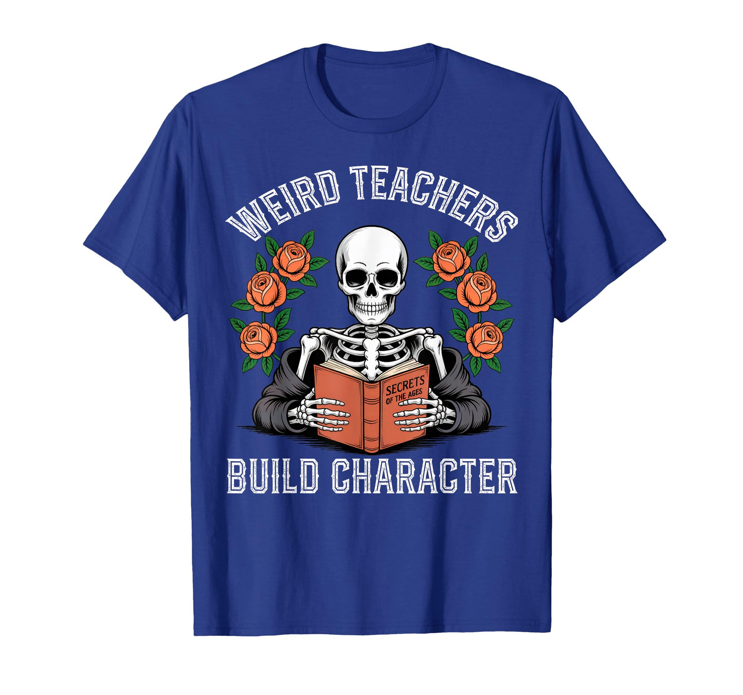 Vintage Skeleton Book Floral Skull Halloween Teacher Women T-Shirt
