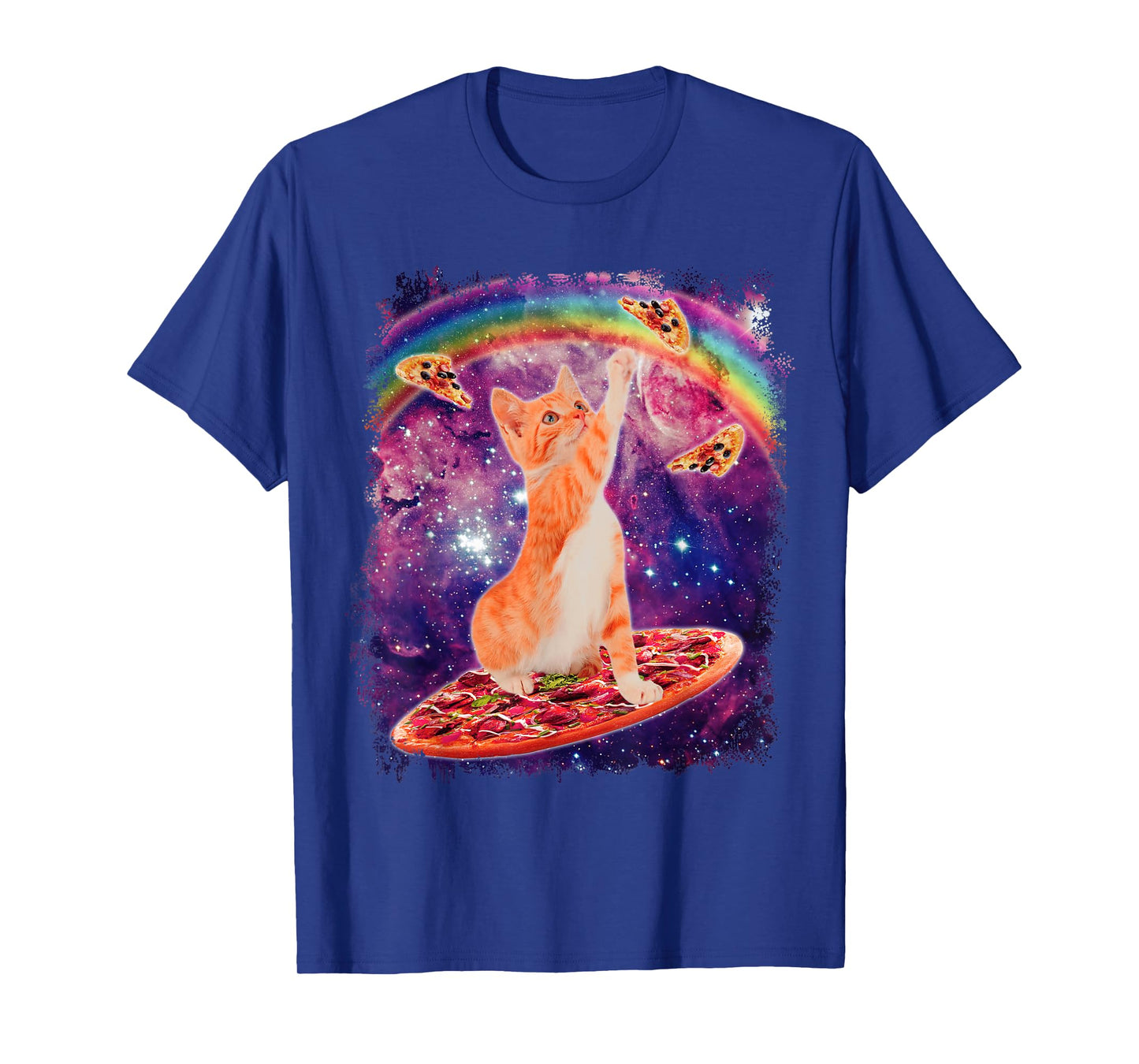 Space Cat Riding Pizza Rainbow Cat Galaxy Cute Kitty Lovers T-Shirt