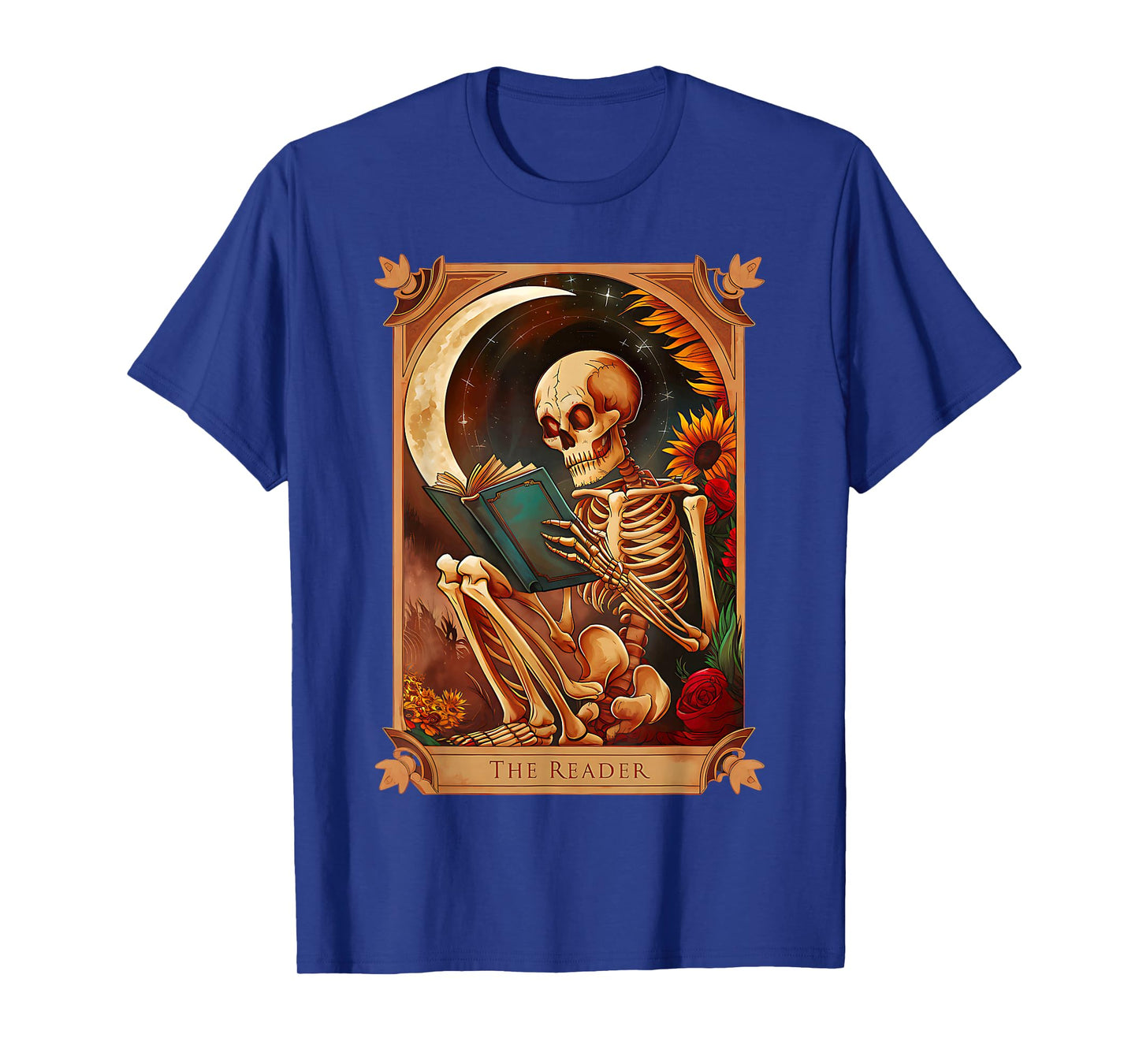 The Reader Tarot Card Skeleton Reading Bookworm Halloween T-Shirt