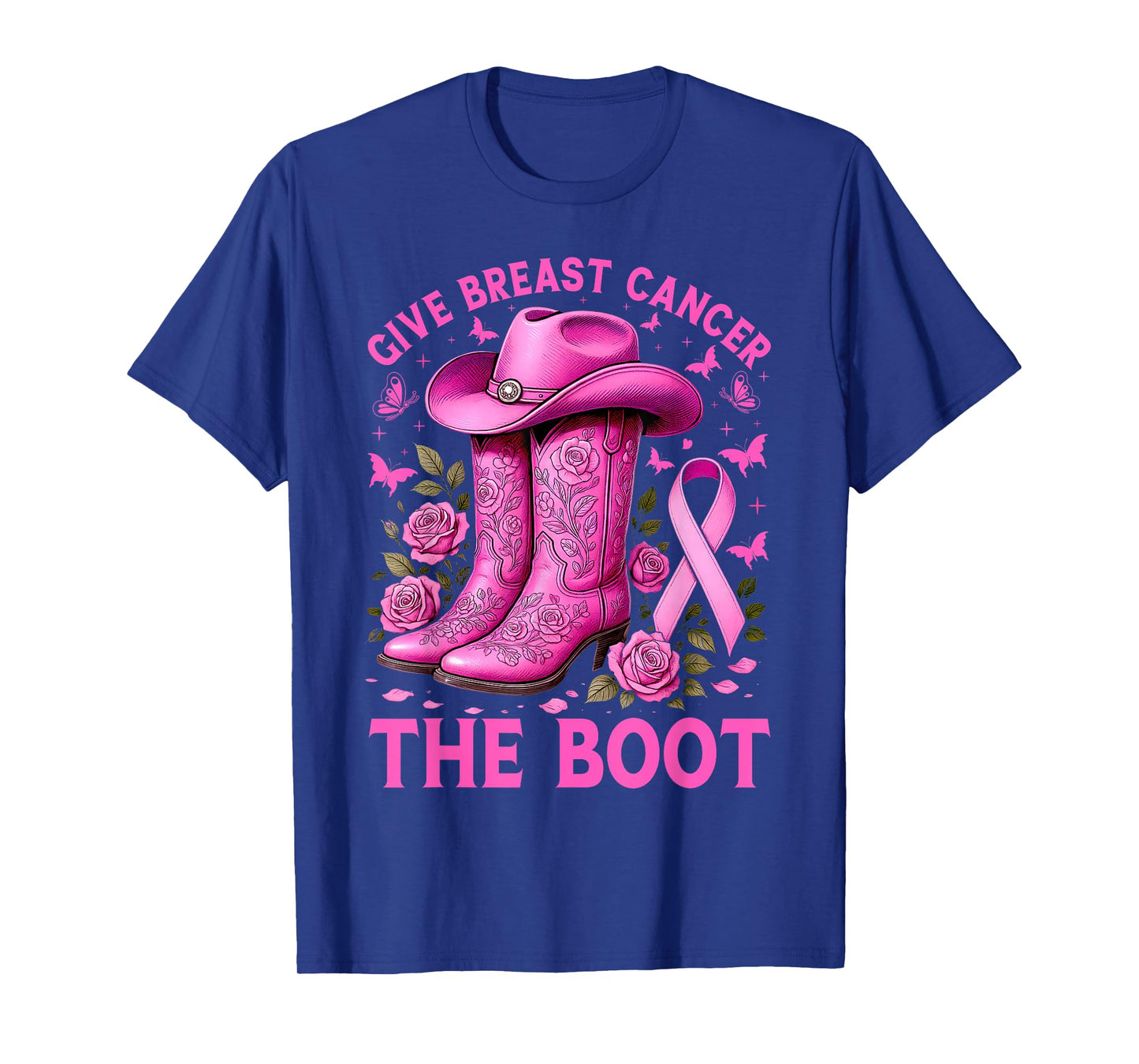 Give Breast Cancer The Boot Cowgirl Cancer Awareness Ribbon T-Shirt