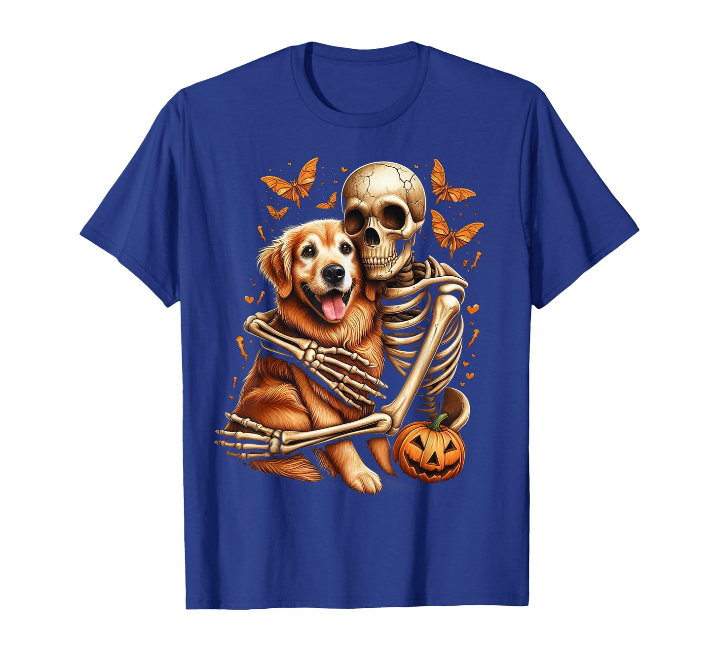 Skeleton Hugging Golden Retriever Halloween Lover Mom Dad T-Shirt