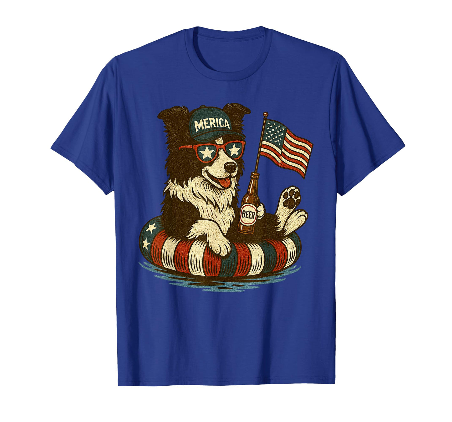 Border Collie America Flag Patriotic Boxer Dog Lover 4th of Men Women T-Shirt