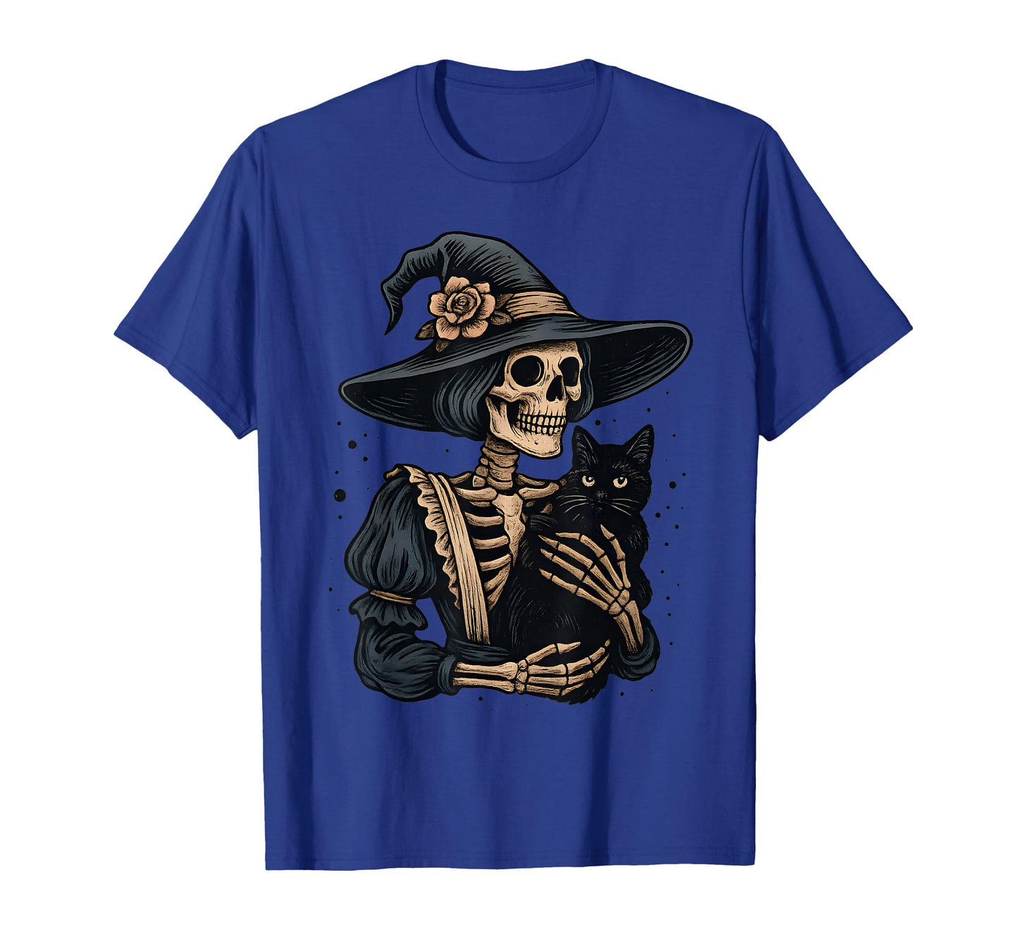 Witch Skeleton Hugging Black Cat Halloween Cats Mom Dad T-Shirt