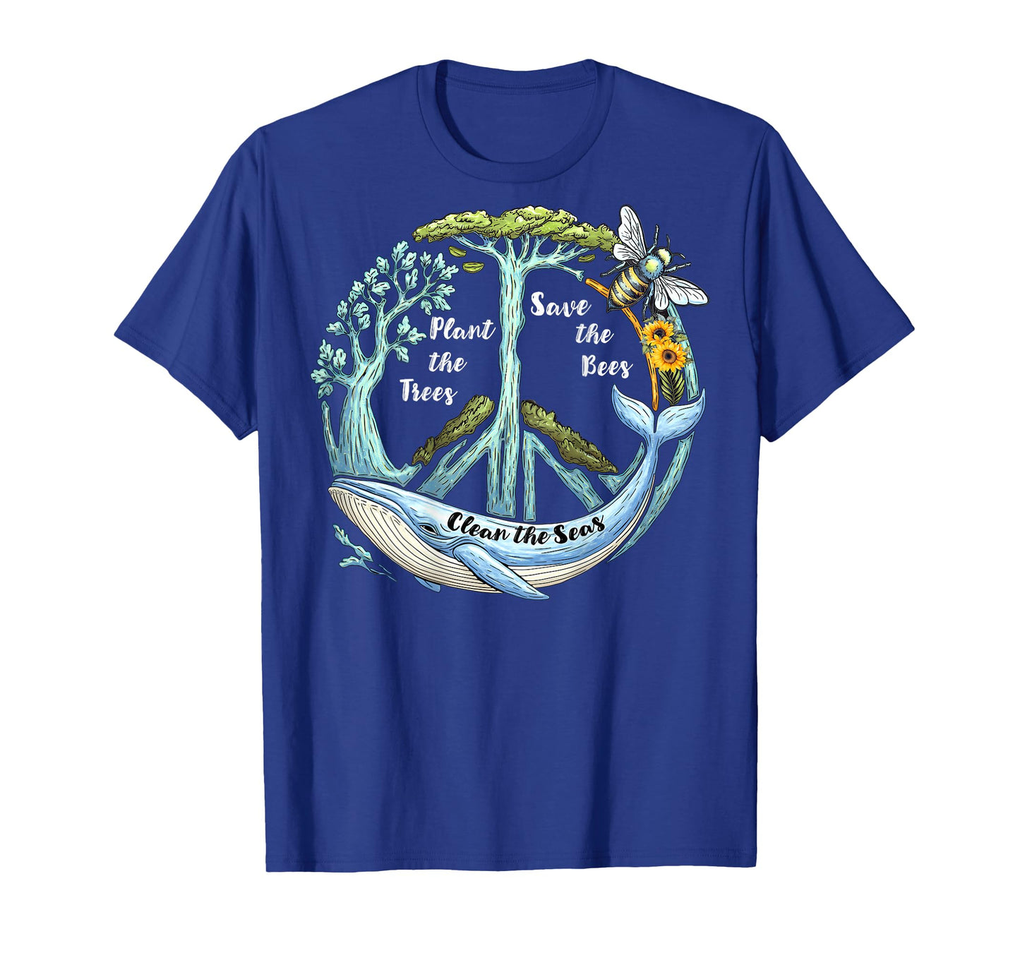 On Back Plant the Trees Save the Bees Peace Sign Earth Day T-Shirt