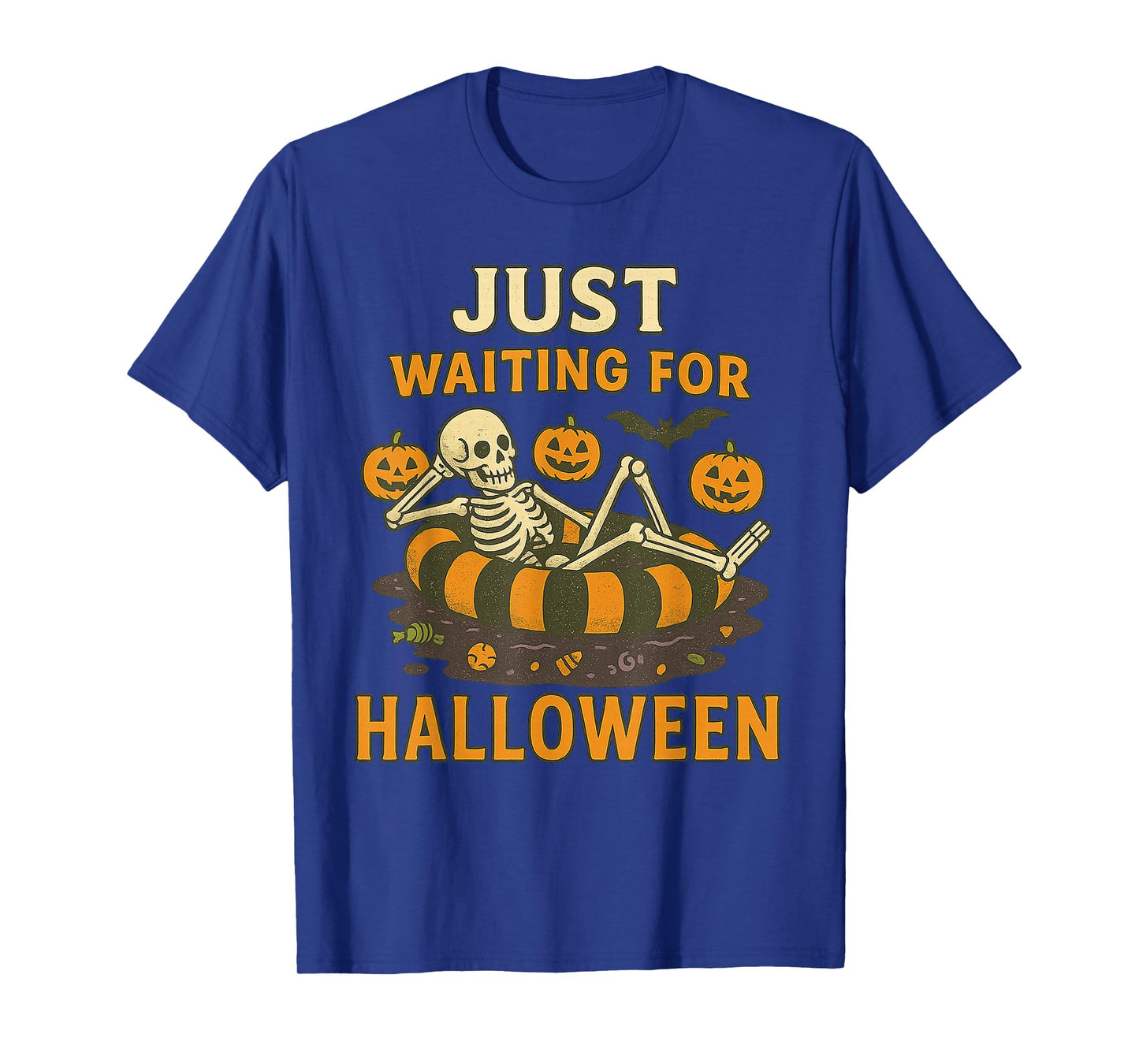 Just Waiting for Halloween Funny Skeleton Spooky Summerween T-Shirt