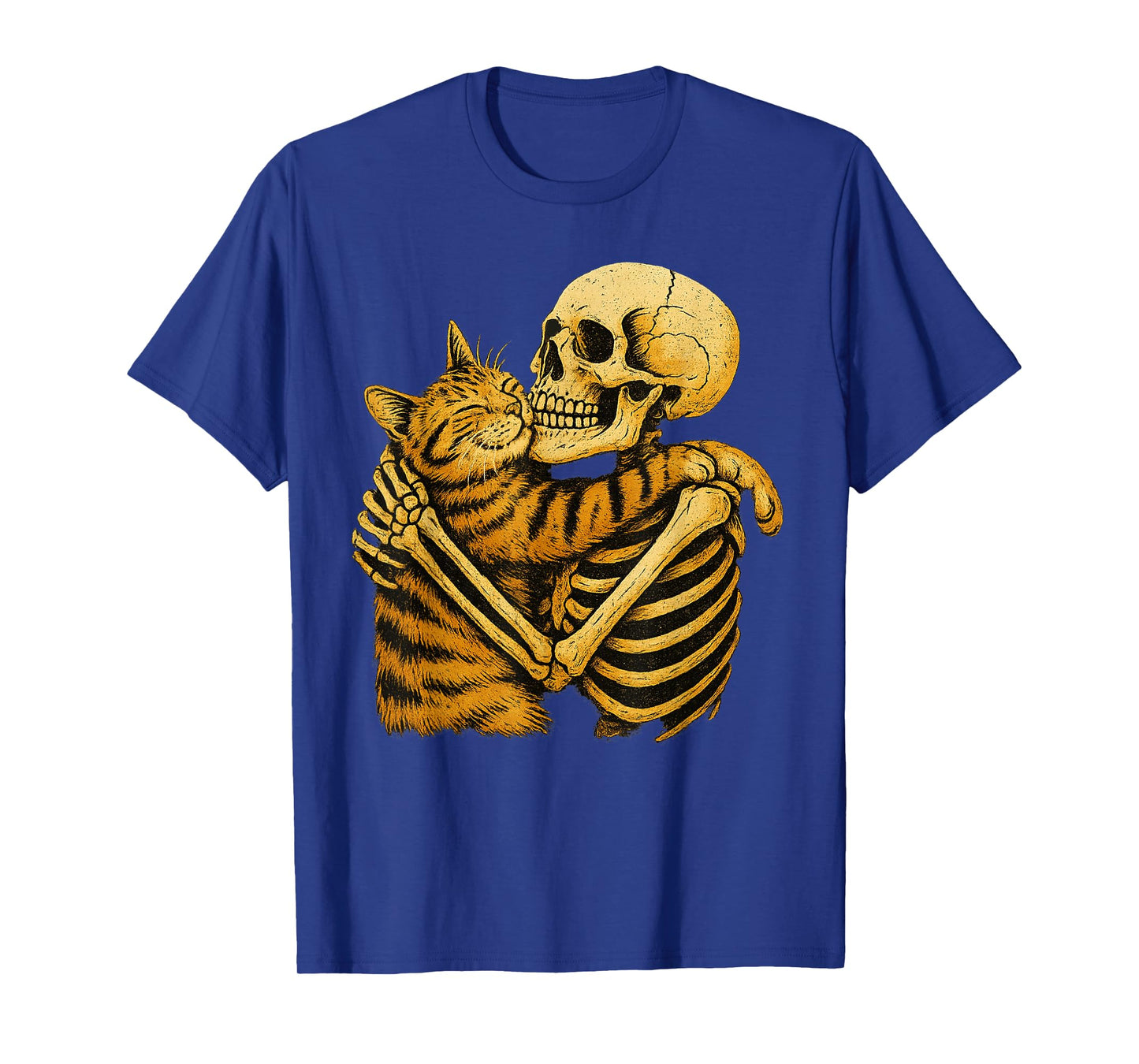 Skeleton Hugging Cat Halloween Cat Lover Cat Mom Dad T-Shirt