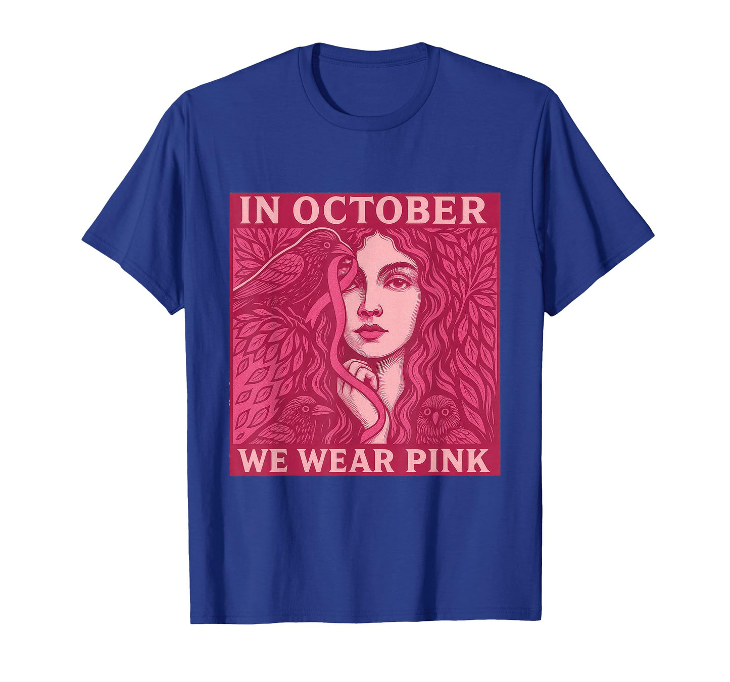in October We Wear Pink Ribbon Retro Poster Art Shirt Womens T-Shirt
