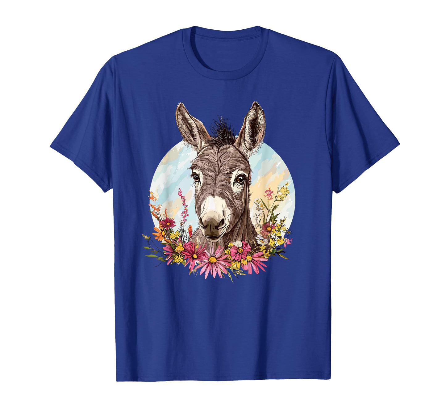 Adorable Donkey Surrounded By Colorful Flowers T-Shirt