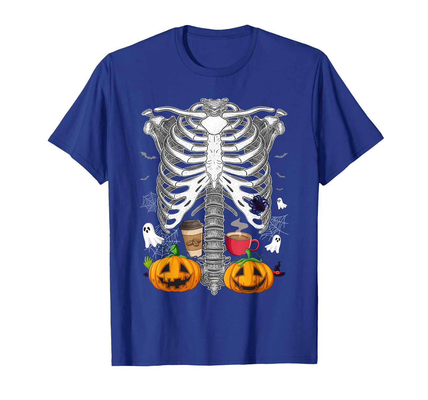 Halloween Rib Cage Coffee Lover Skeleton Funny Womens Girls T-Shirt