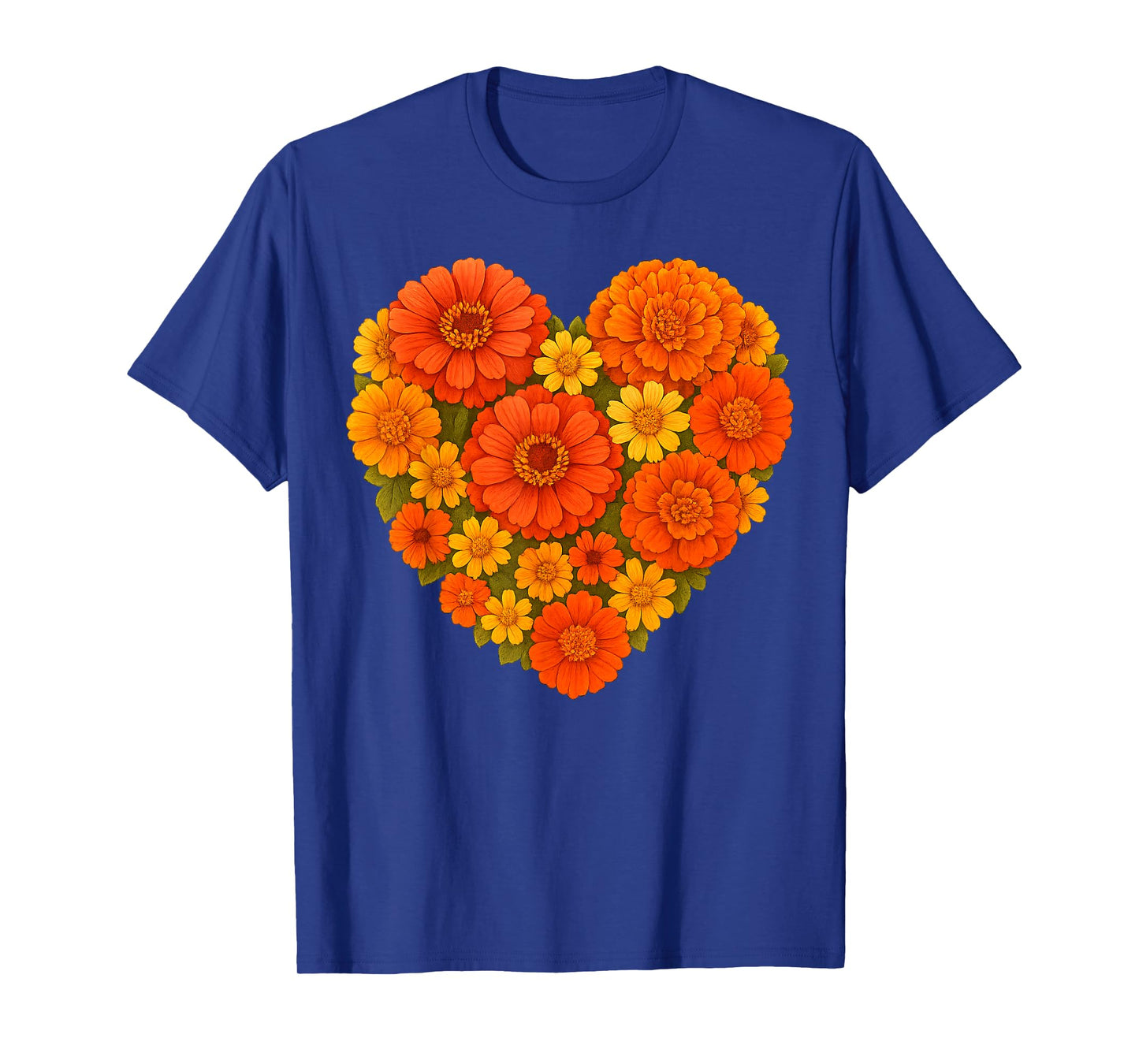 Heart Shaped Orange Yellow Marigold Zinnia Bouquet Botanical T-Shirt