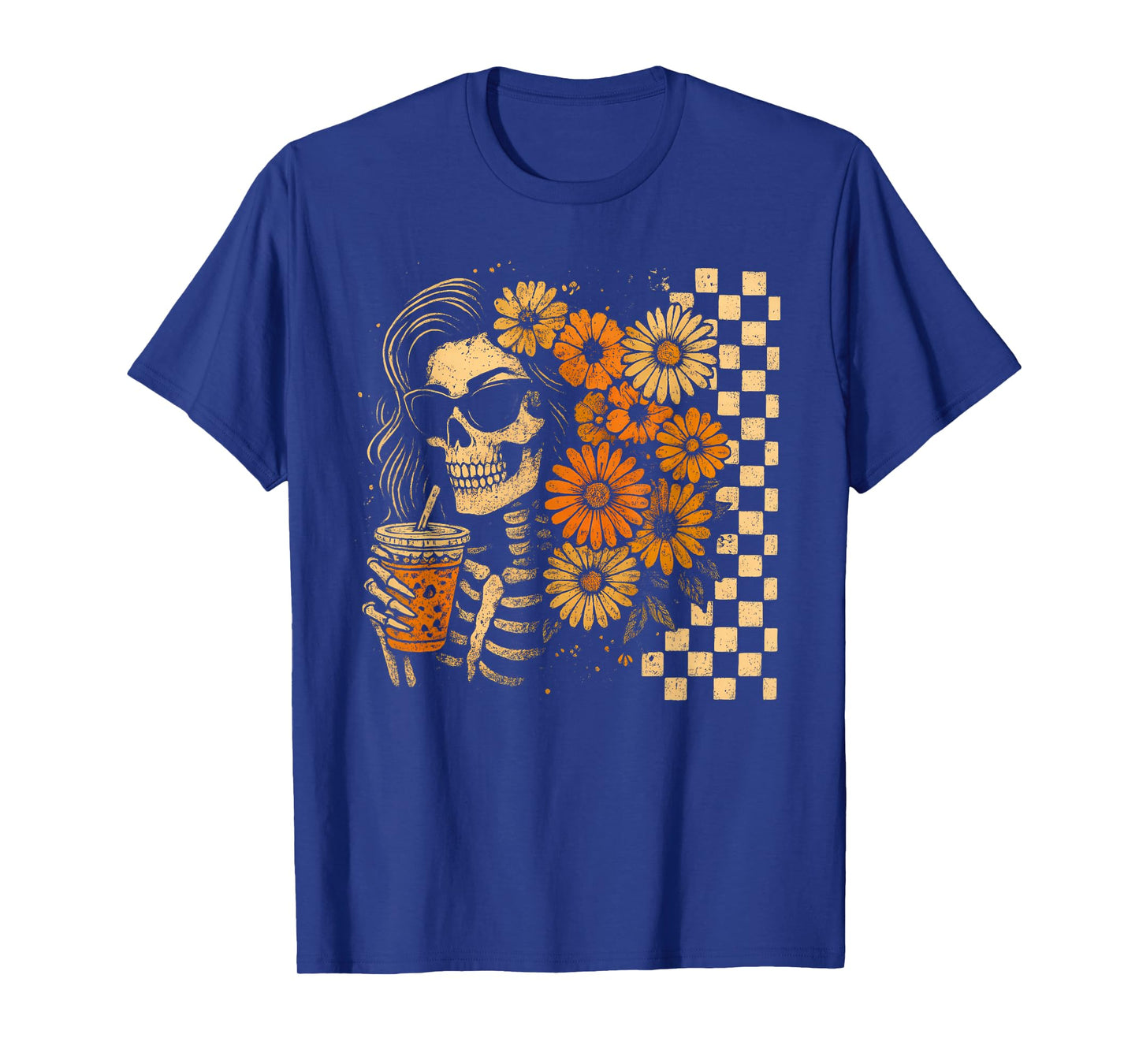 Skeleton Coffee Flowers Grunge Tee T-Shirt