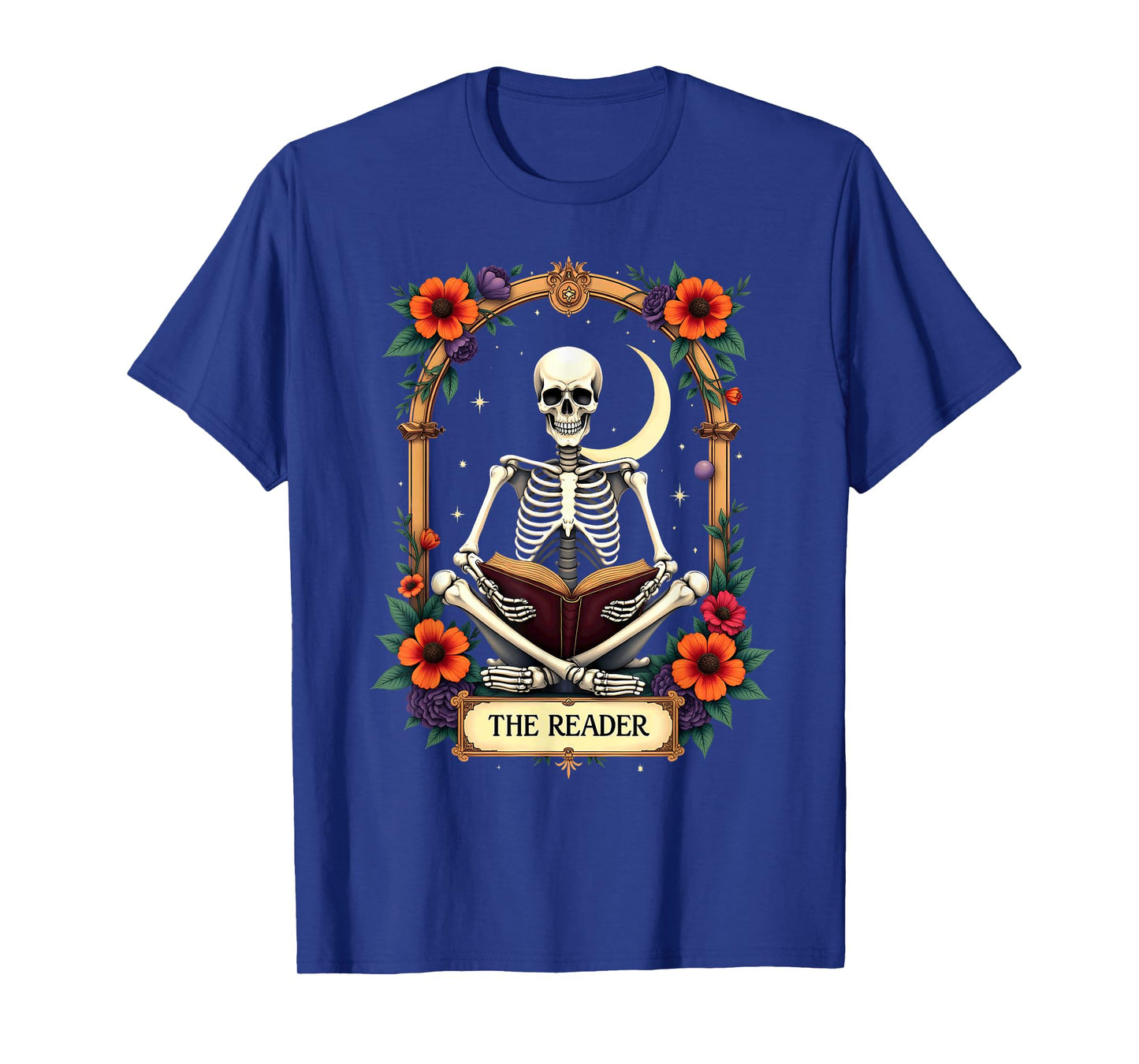 Tarot Card Skeleton Reading Book Librarian The Reader T-Shirt