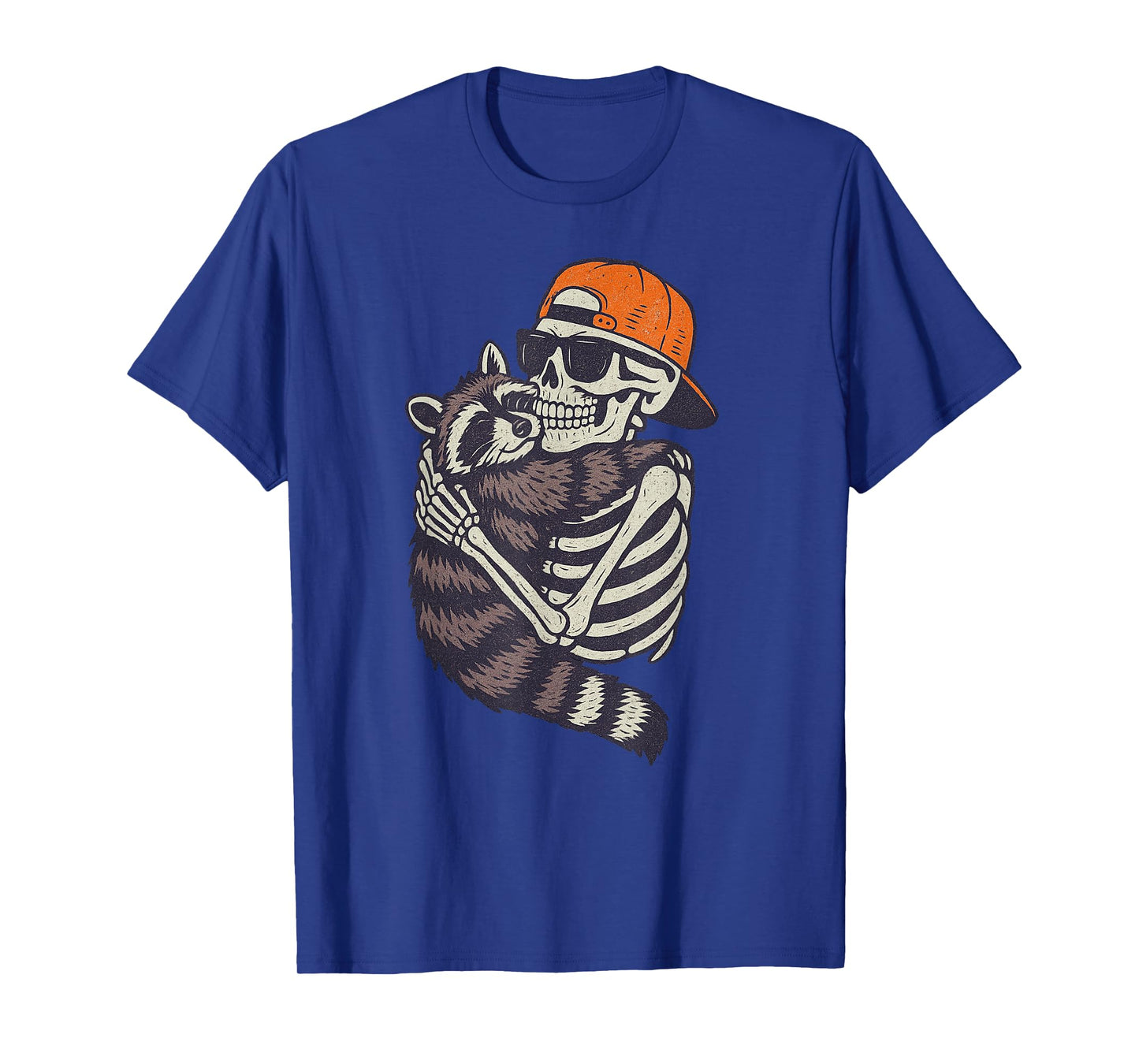 Skeleton Hugging Raccoon Halloween Funny Spooky Costume T-Shirt