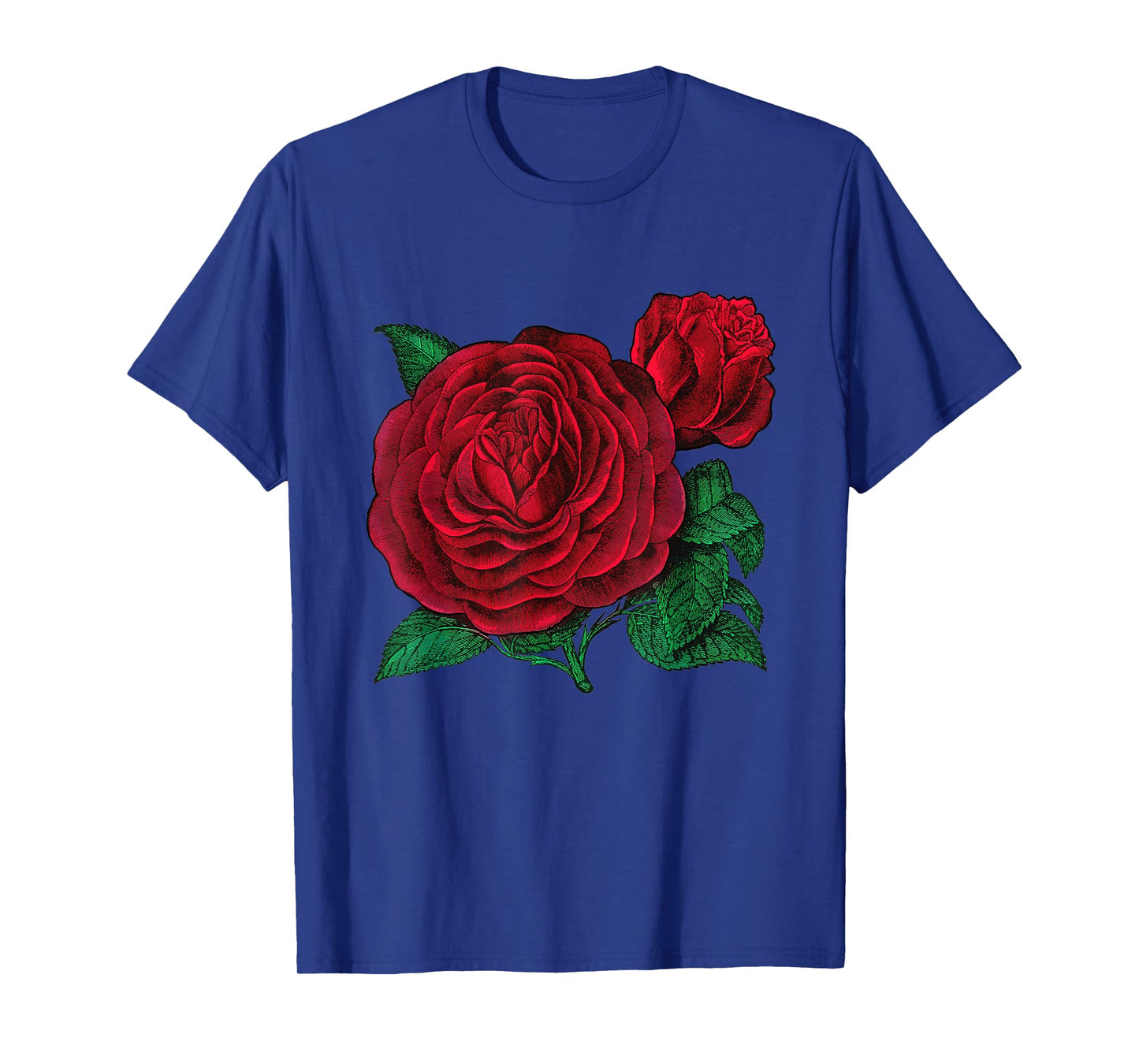 Vintage Red Roses Flower Floral Illustration Blossom Lovers T-Shirt