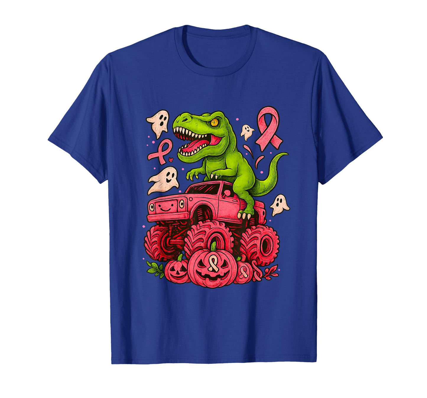 Dinosaur T Rex and Monster Truck Boo Breast Cancer Warrior T-Shirt