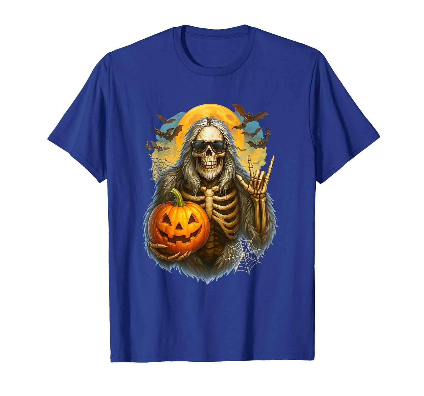Bigfoot Skeleton Holding Pumpkin Jack O Lantern Halloween T-Shirt