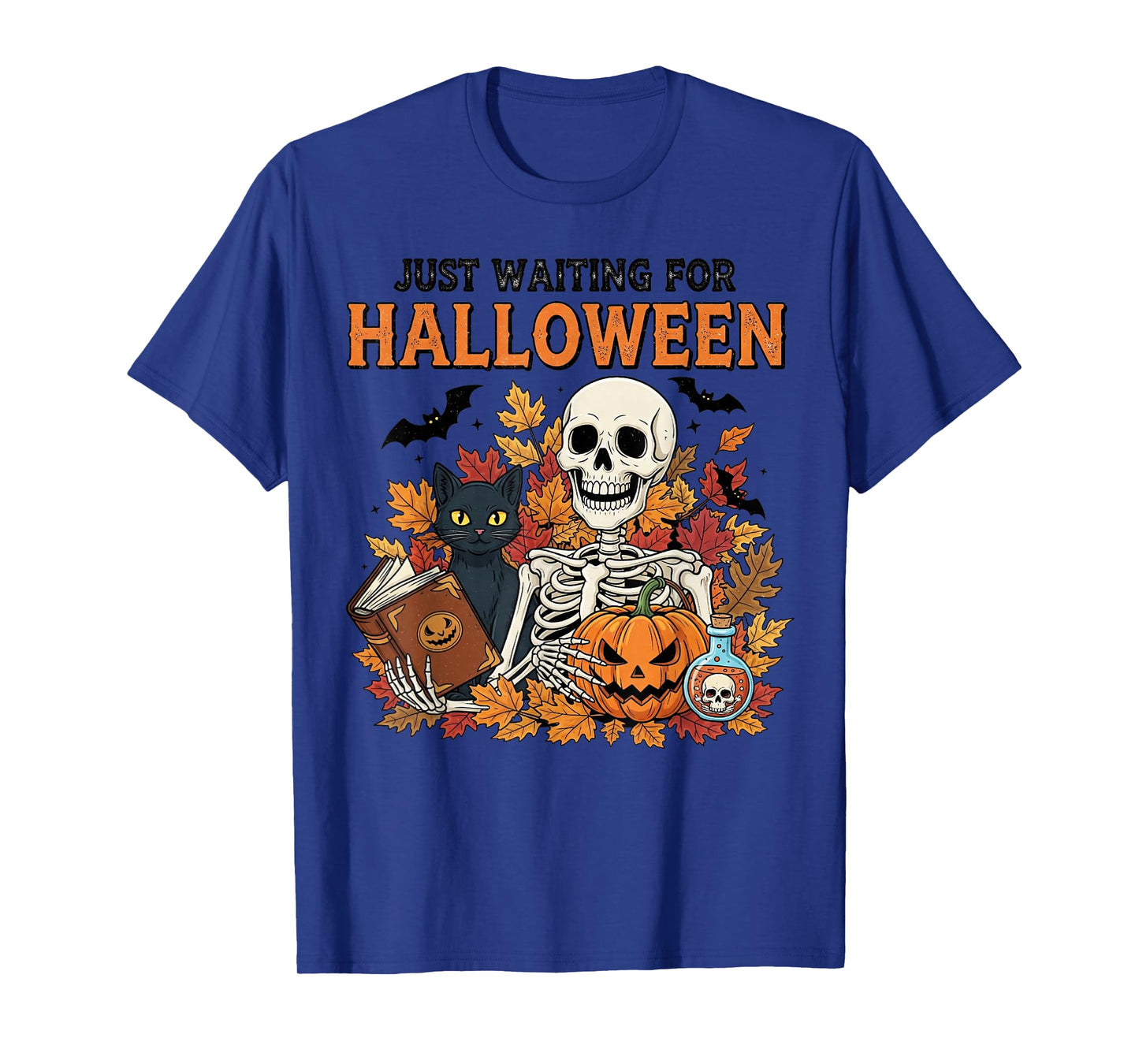 Skeleton Spooky Vibe Summer Funny just Waiting for Halloween T-Shirt