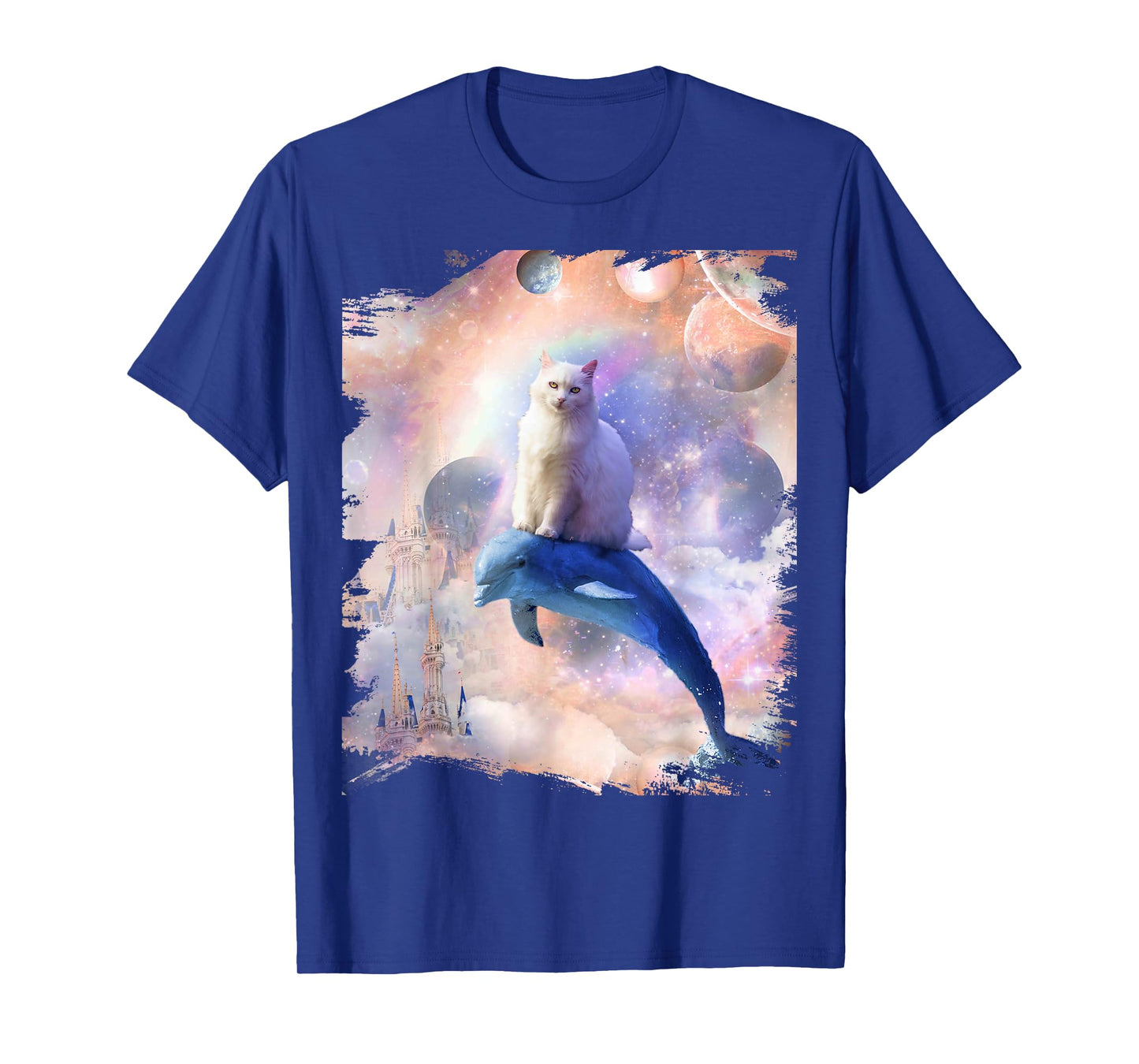 Space Cat Riding Dolphin Men Women Kids T-Shirt