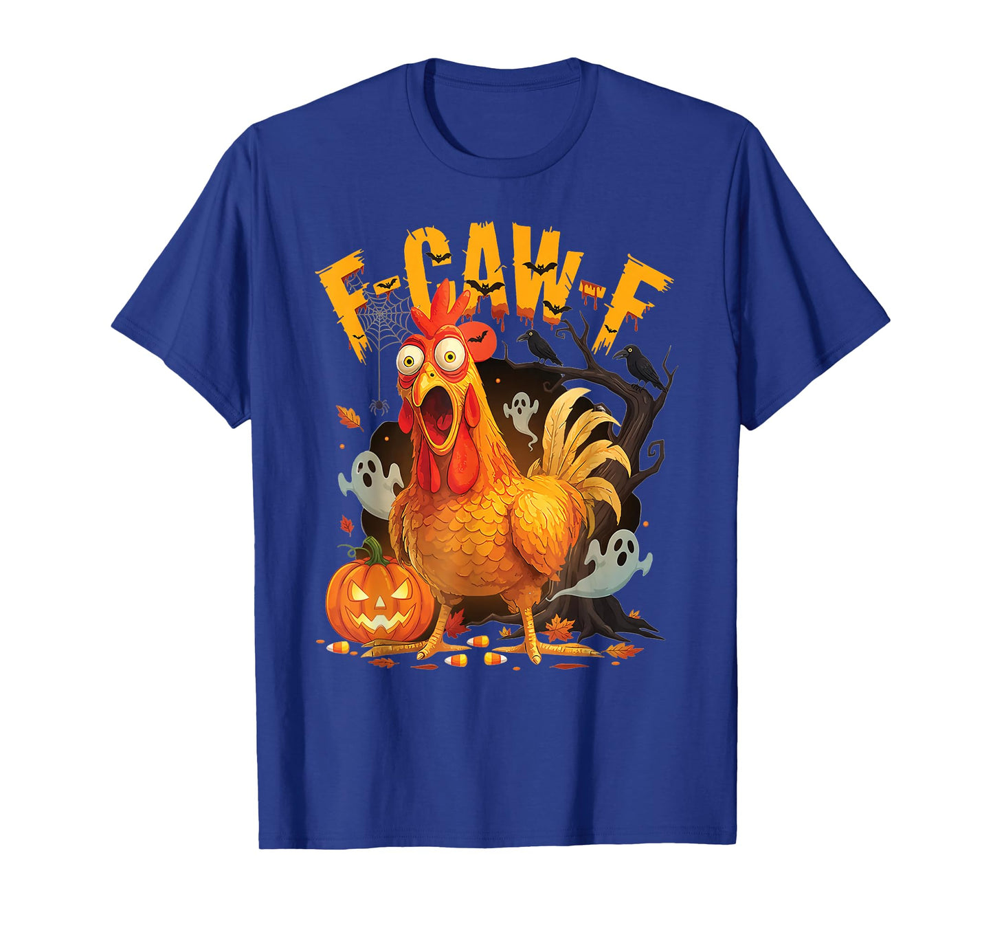 Funny F caw f Scared Chicken Pumpkin Halloween Vintage T-Shirt