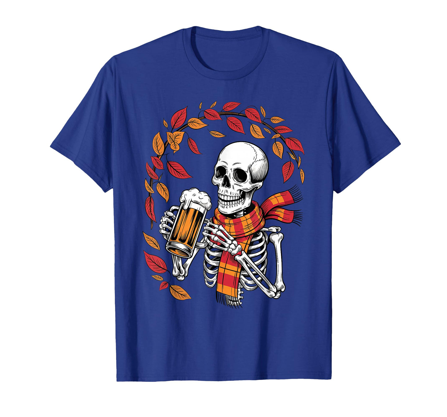 Funny Oktoberfest Skeleton Drinking Beer Retro Halloween T-Shirt