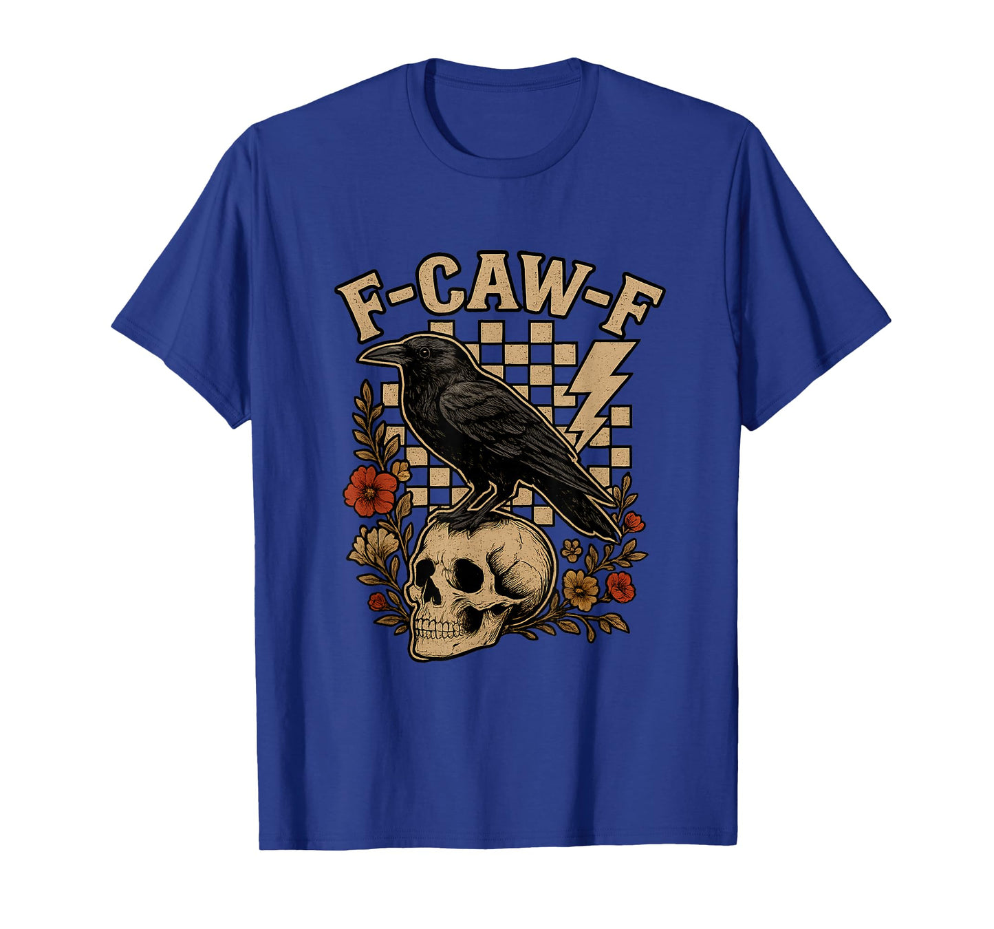 Black Crow F-Caw-F Raven Bird Saying Retro Floral T-Shirt
