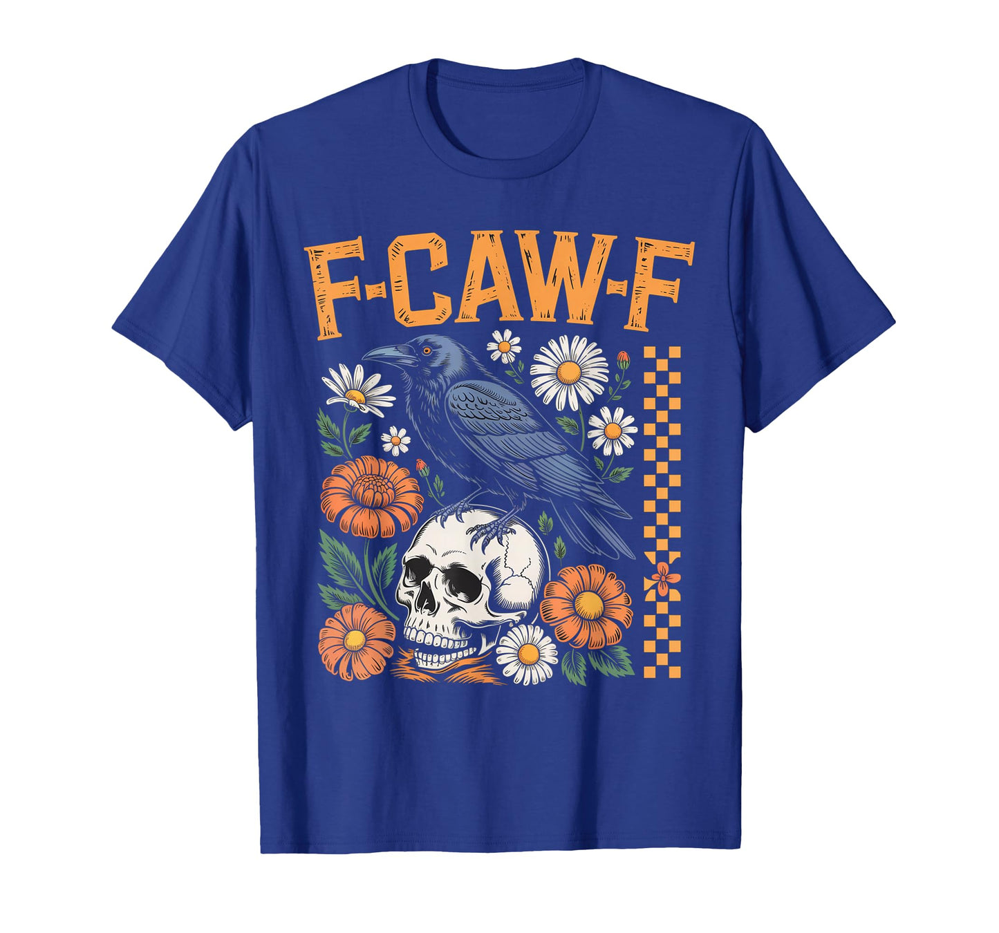 Black Crow Skull F-Caw-F Funny Retro Bird Flowers Humor T-Shirt