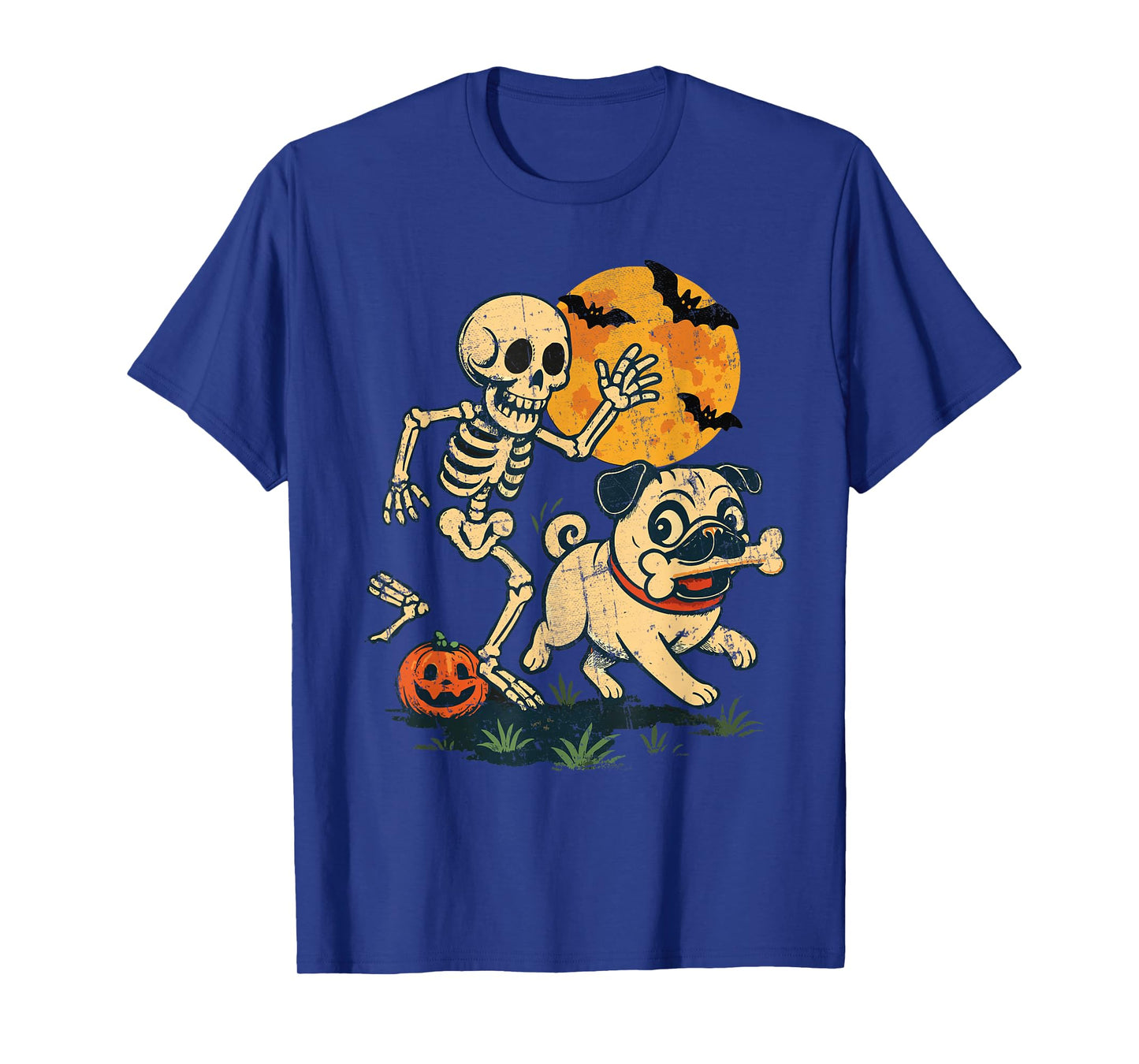 Skeleton Chasing Pug Halloween Dog Mom Fun Lover T-Shirt