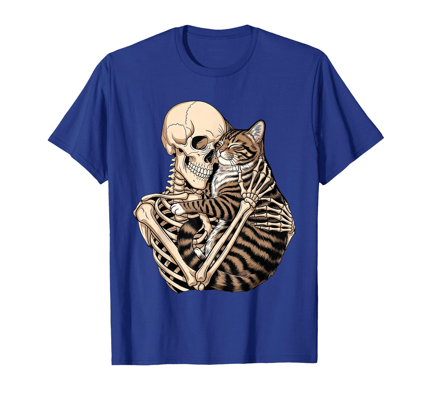 Skeleton Hugging Cat Halloween Cat Lover Cat Mom Dad T-Shirt