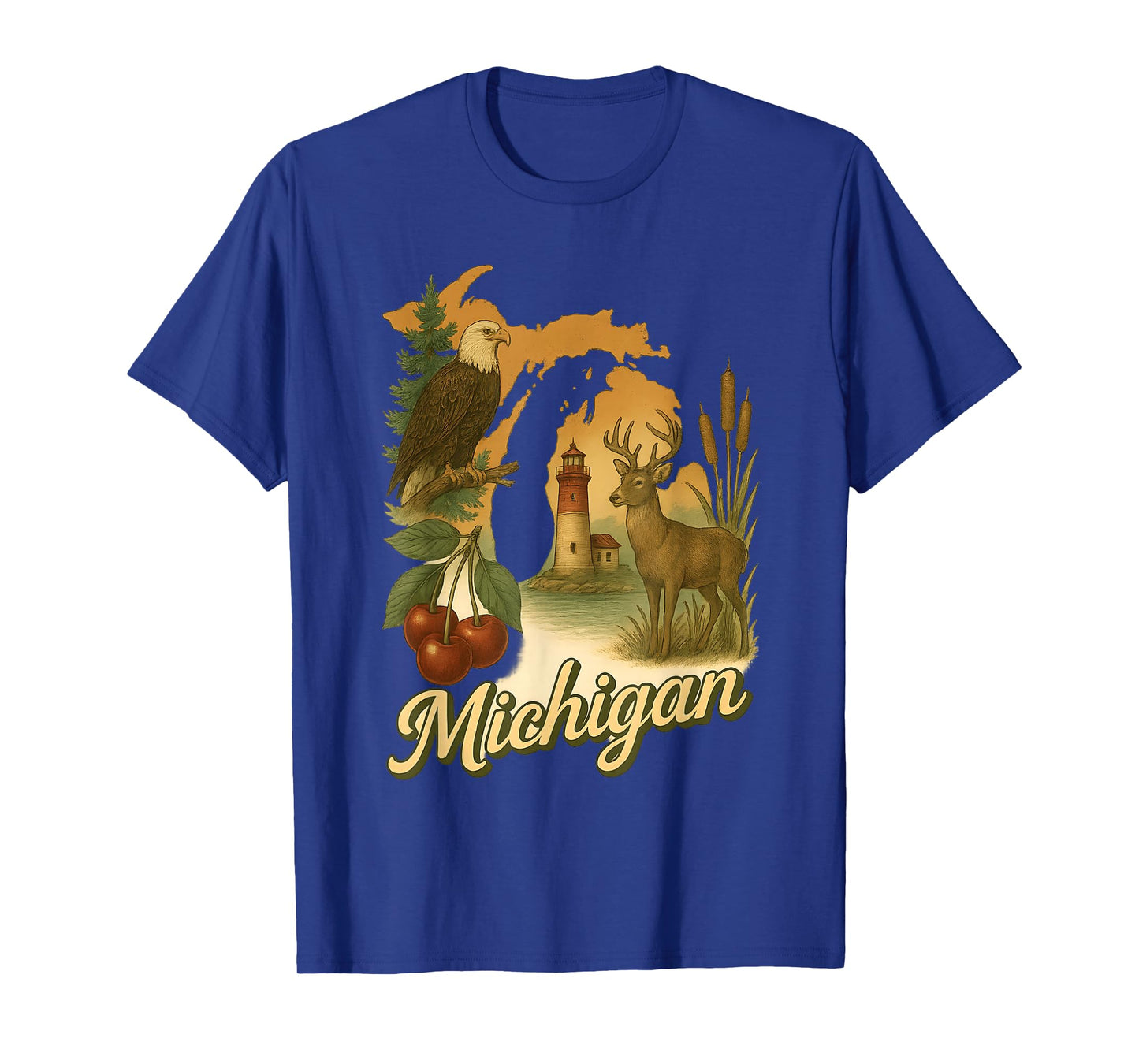 Michigan Nature Scene with Wildlife, Lighthouse Cherries T-Shirt