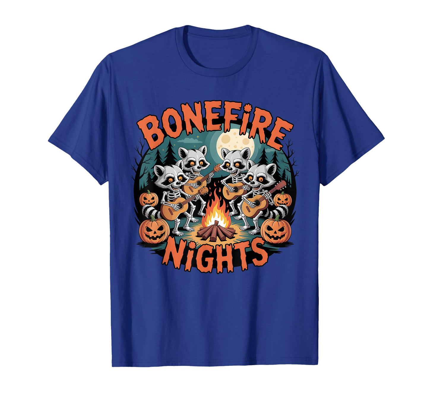 Vintage Raccoon Skeleton Bonfire Nights Ghost Halloween T-Shirt