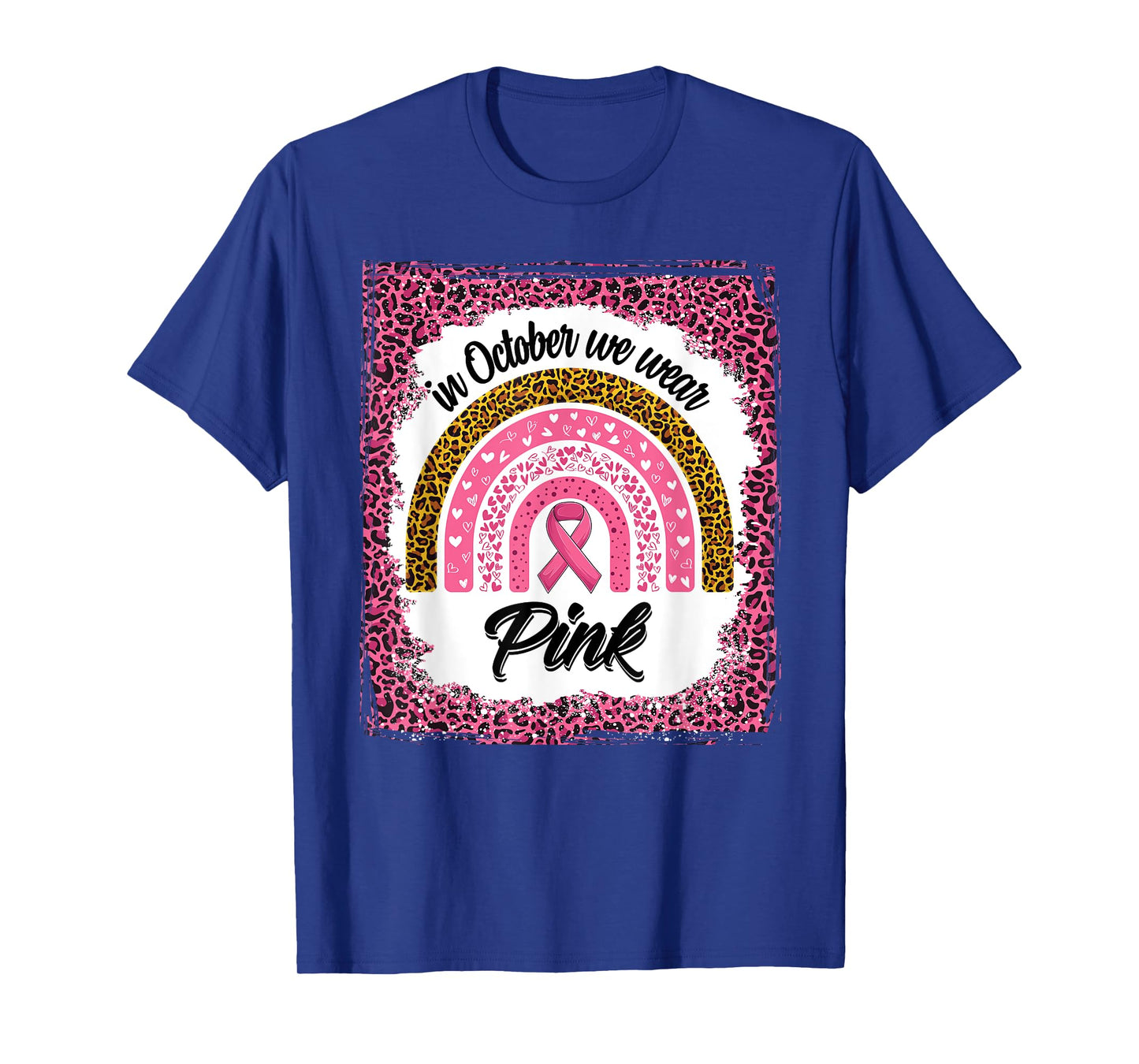 In October We Wear Pink Breast Cancer Bleached Leopard Print T-Shirt