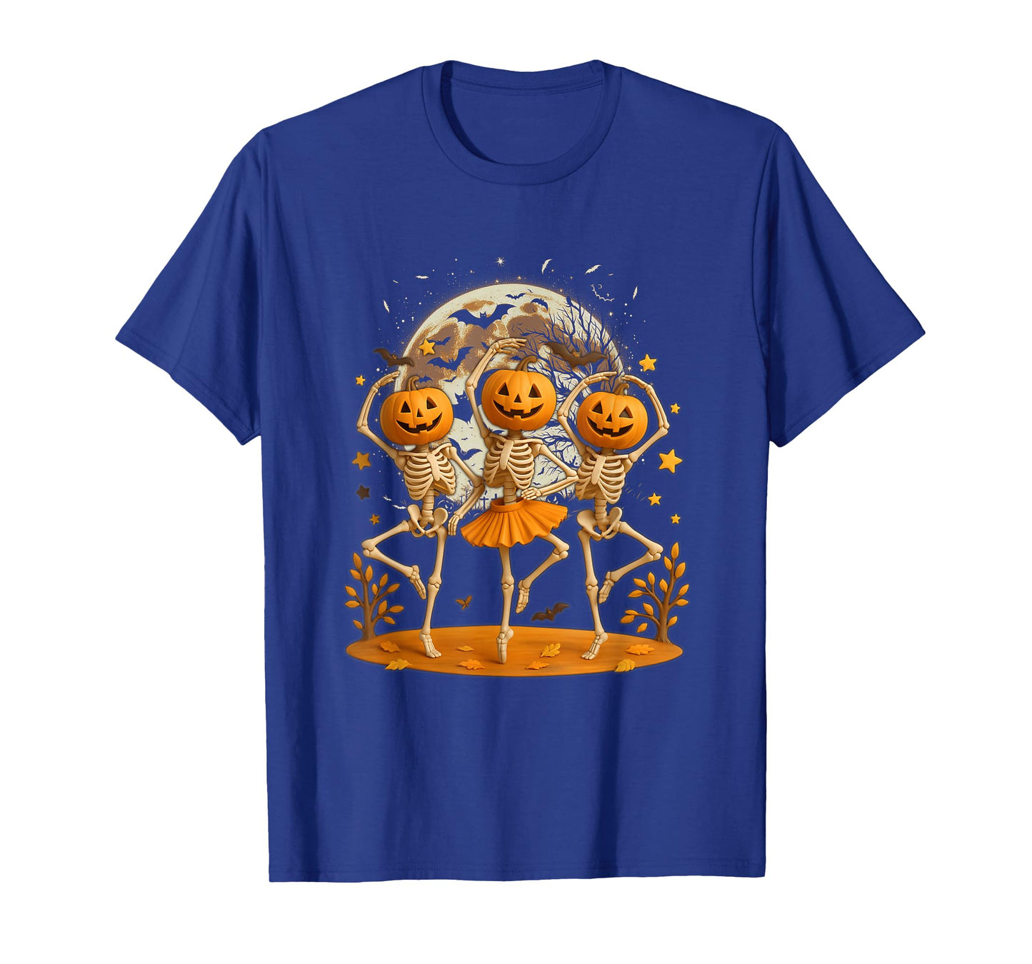 Pumpkin Skeleton Ballerina Dancing Under Full Moon Halloween T-Shirt