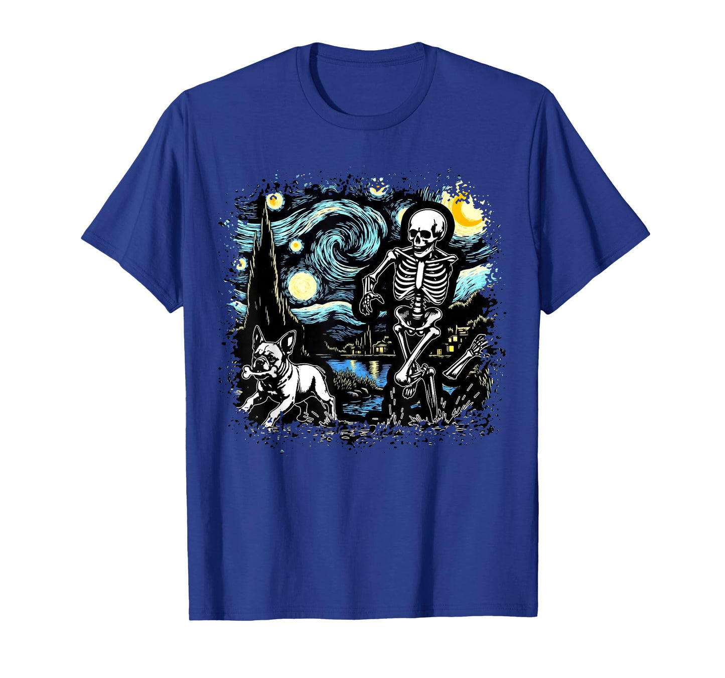 Skeleton Chasing French Bulldog Halloween Dog Owner T-Shirt
