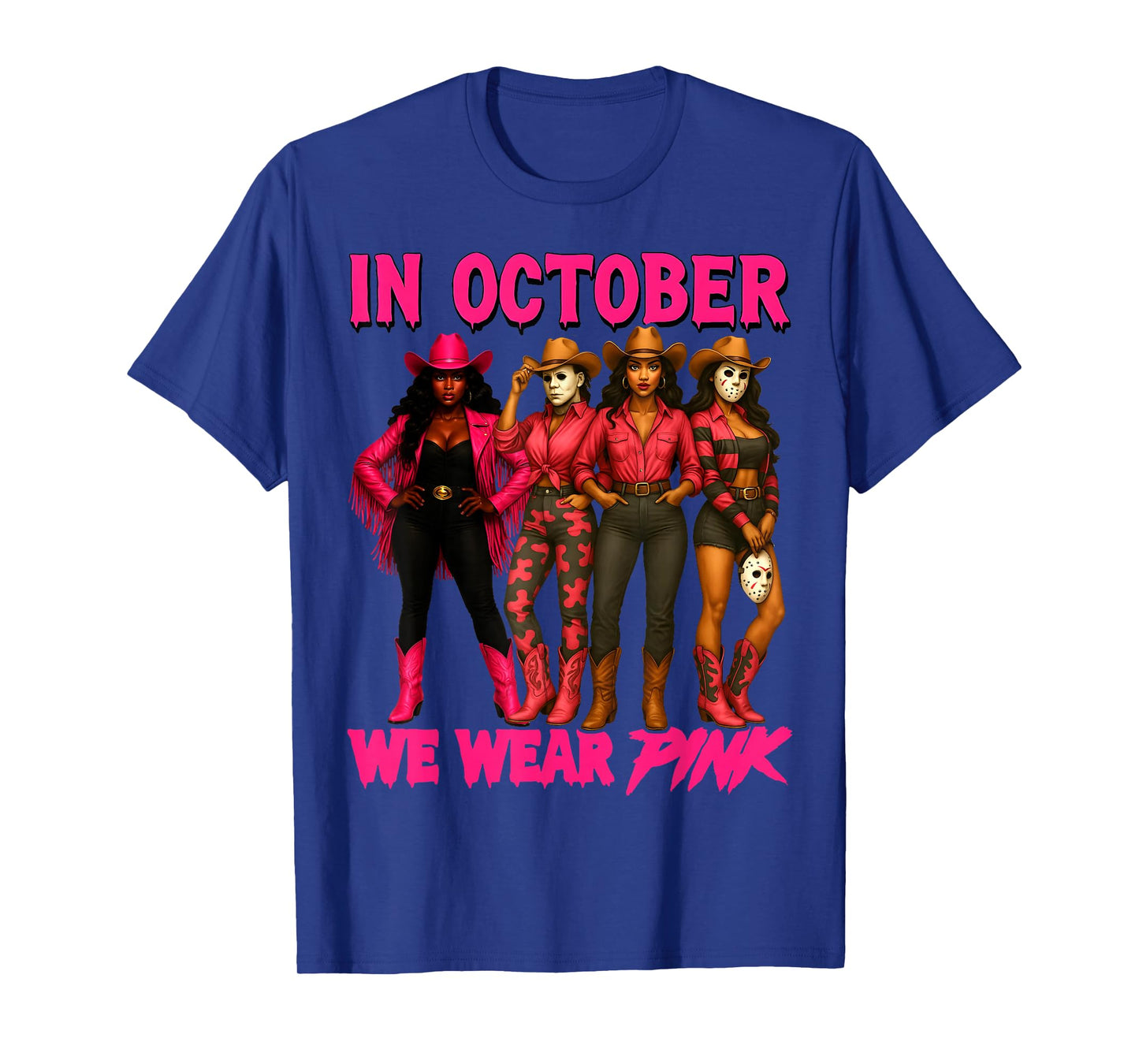 in October We Wear Pink Halloween Western Cowgirl Squad T-Shirt