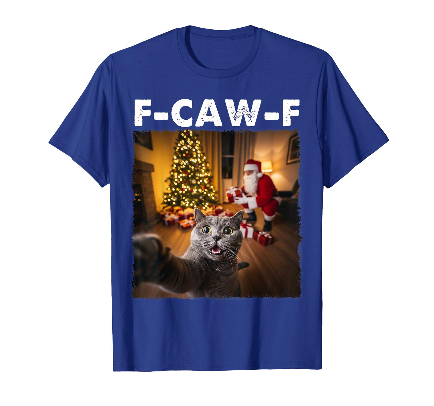 F-CAW-F Cat Xmas Funny Cat Selfie Santa Christmas FCAWF Cat T-Shirt