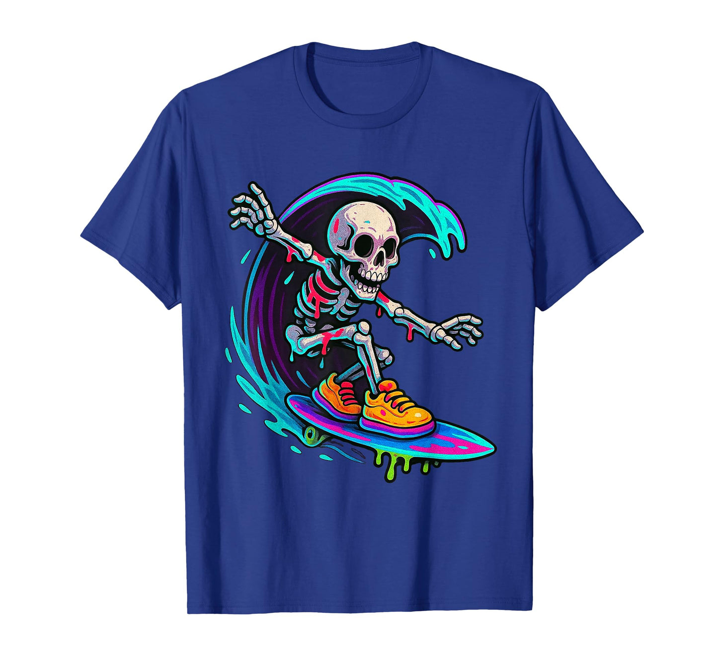 Skeleton Surfing Drip Surfer Ice Cream Drip T-Shirt