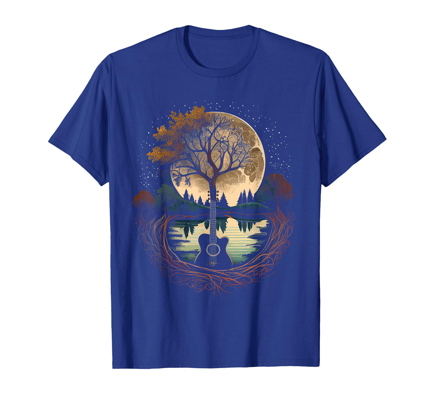 Acoustic Guitar Tree and Moon By The Lake Guitarist T-Shirt