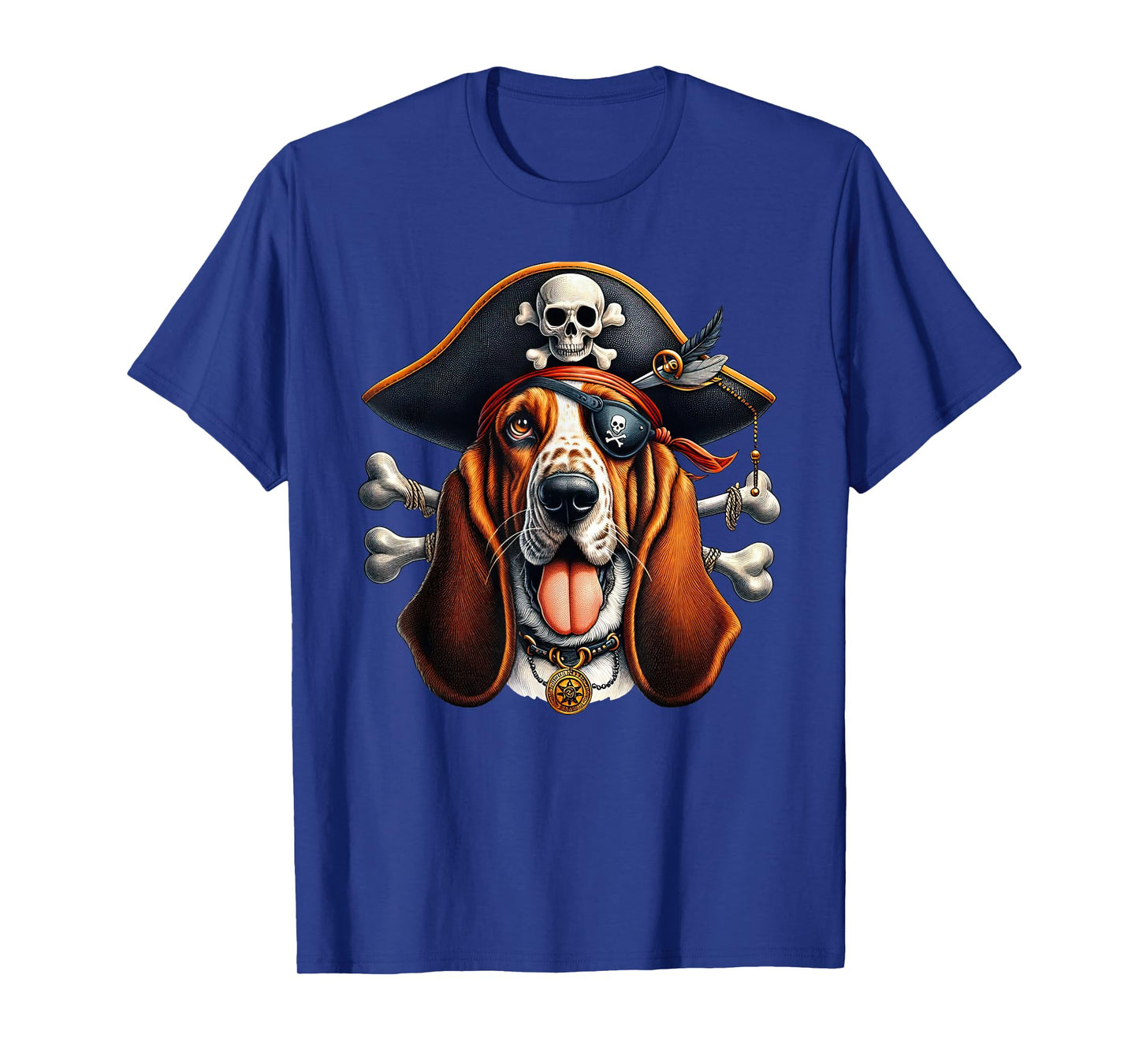 Basset Hound Pirate Crossbones Halloween Mens Womens Kids T-Shirt
